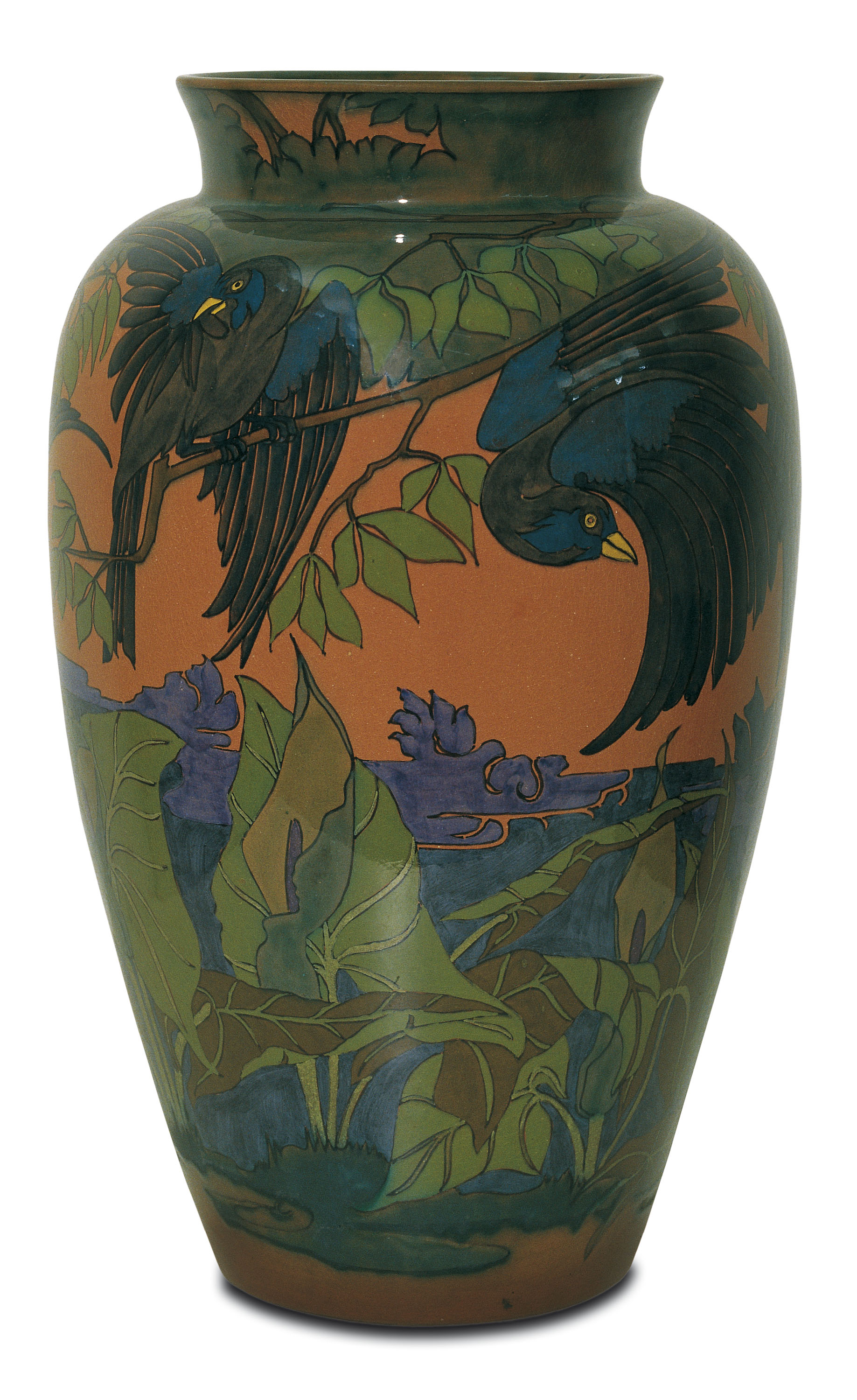 image for: Reial Fàbrica de Rozenburg - Vas decorat amb aus i flora - Cap a 1898