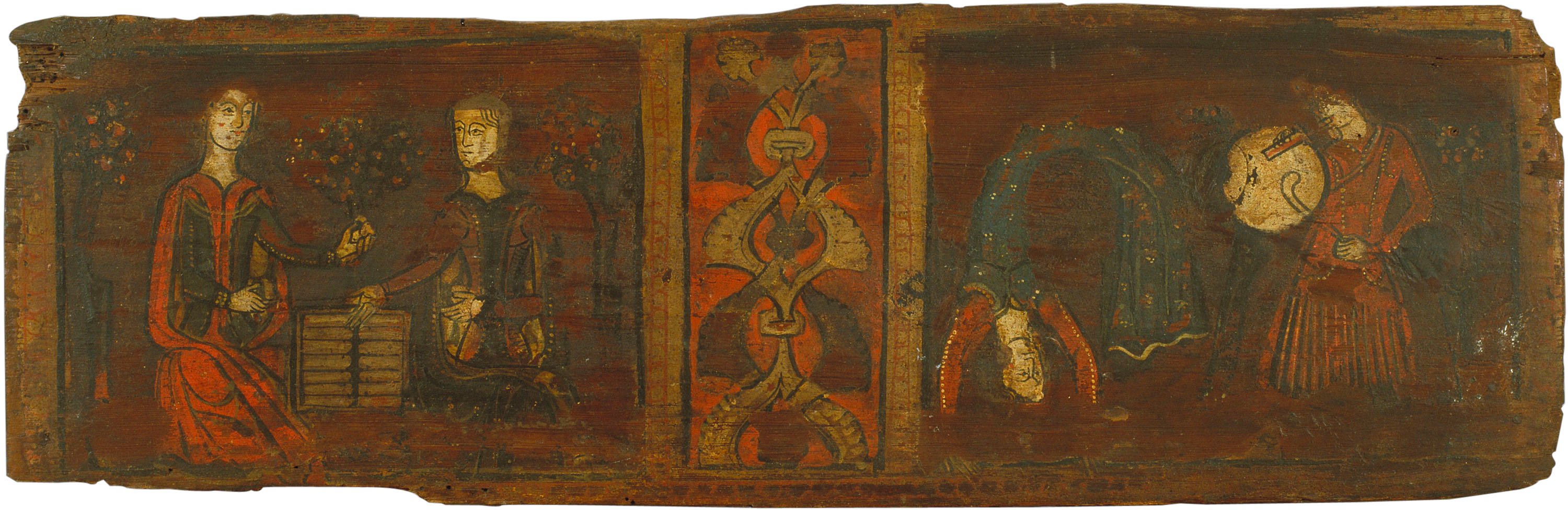 image for: Anònim. Catalunya - Tauleta d'enteixinat amb escenes de galanteig i dansa - Cap a 1300