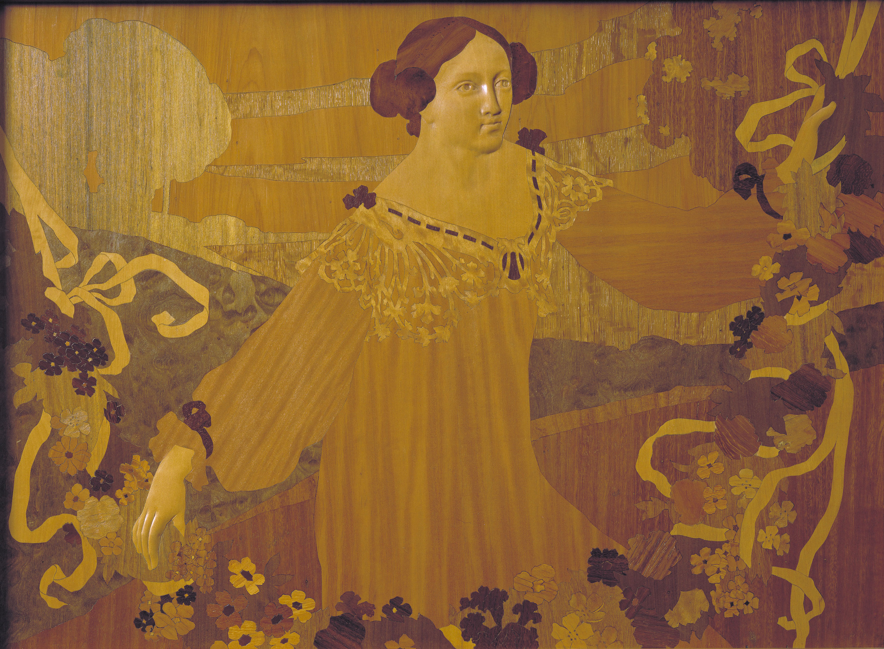 image for: Gaspar Homar - Noia amb garlanda de cintes i flors - Cap a 1905