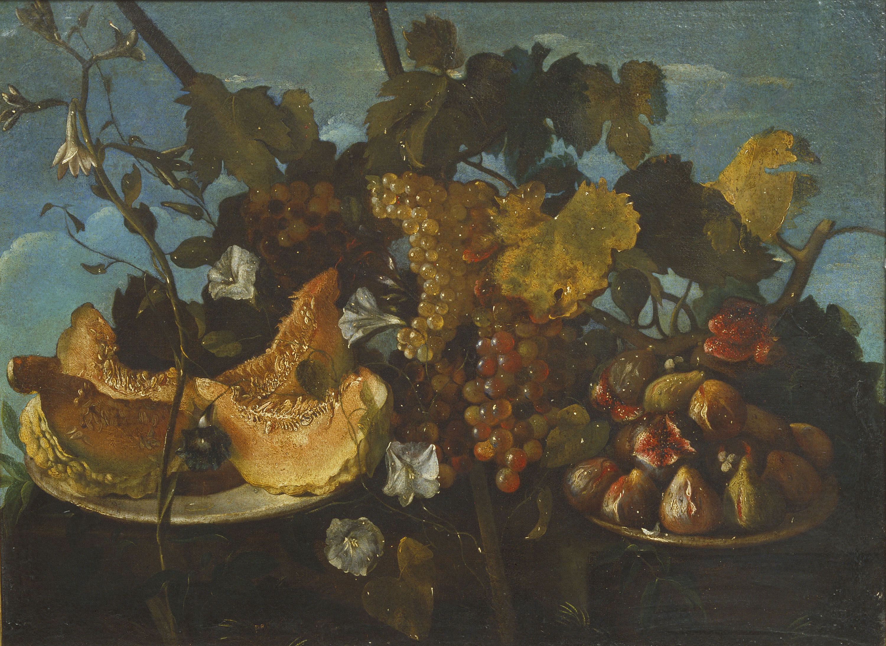 image for: Michele Pace (Michelangelo da Campidoglio) - Natura morta amb raïm, figues i carbassa - Entre 1650-1670