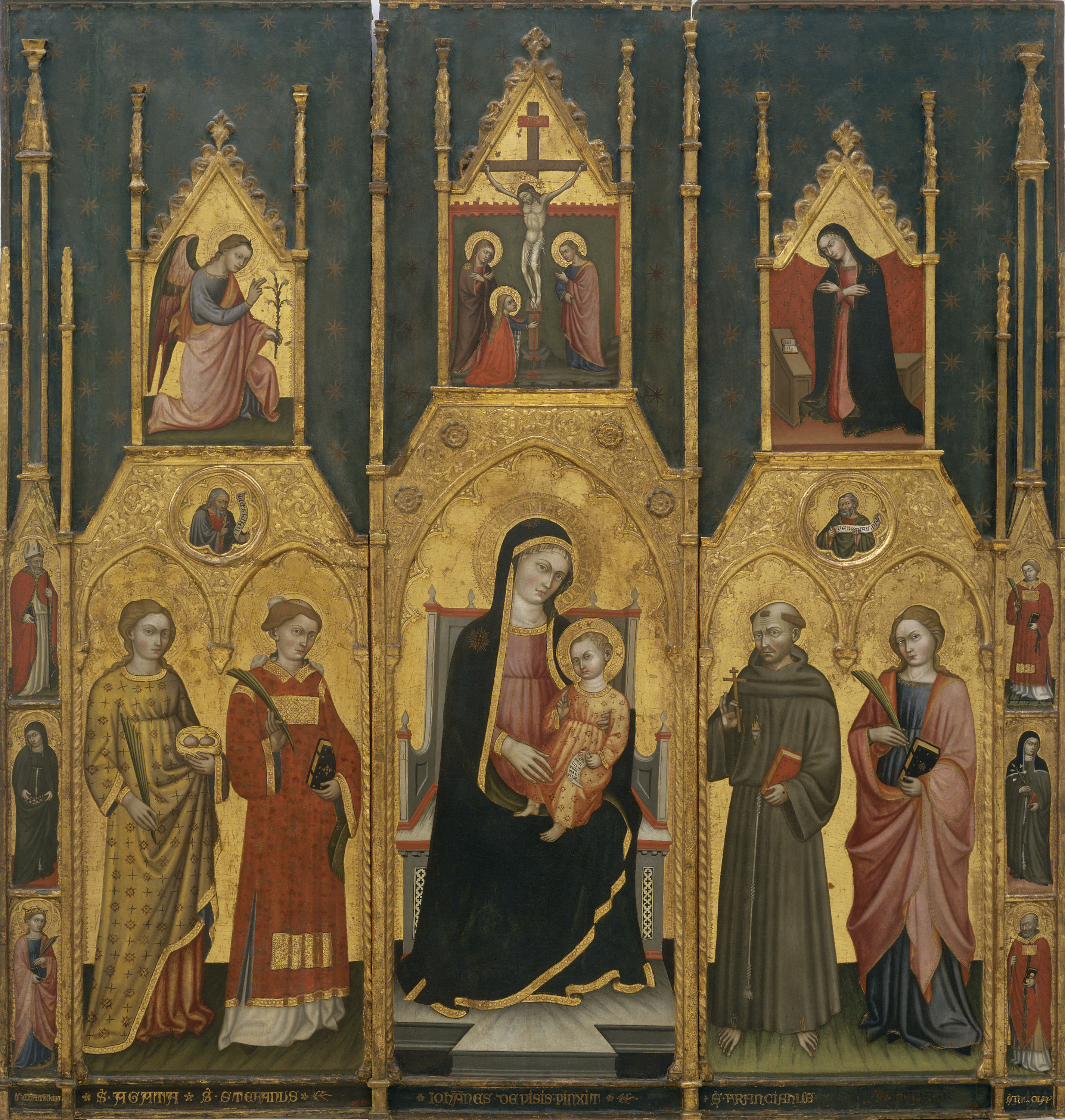image for: Giovanni di Pietro da Pisa - Retaule de la Mare de Déu amb els sants Àgata, Esteve, Francesc i una santa màrtir - Primer quart del segle XV