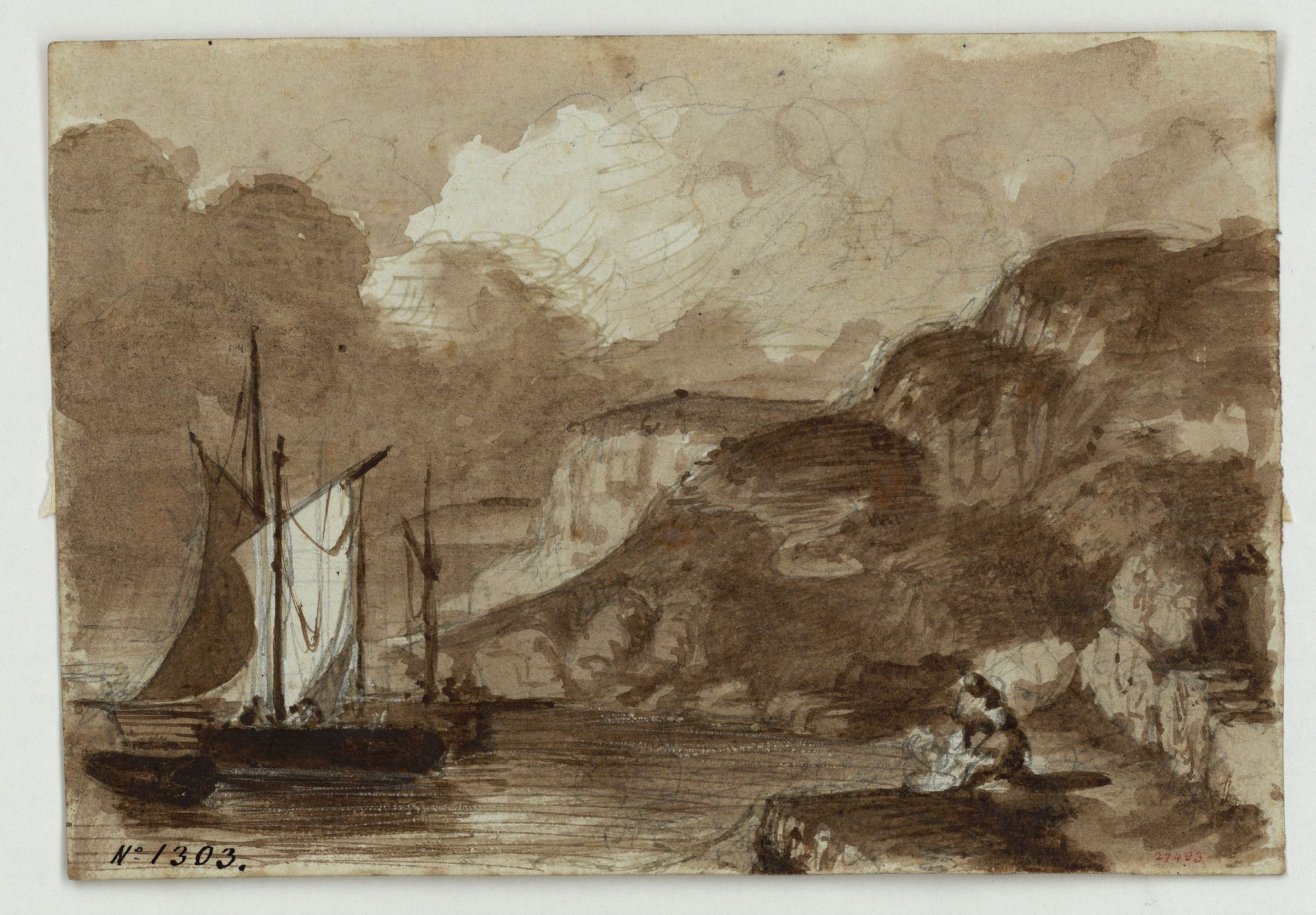 image for: Marià Fortuny - Paisatge (anvers) / Caricatura d'un soldat (revers) - Cap a 1853-1856