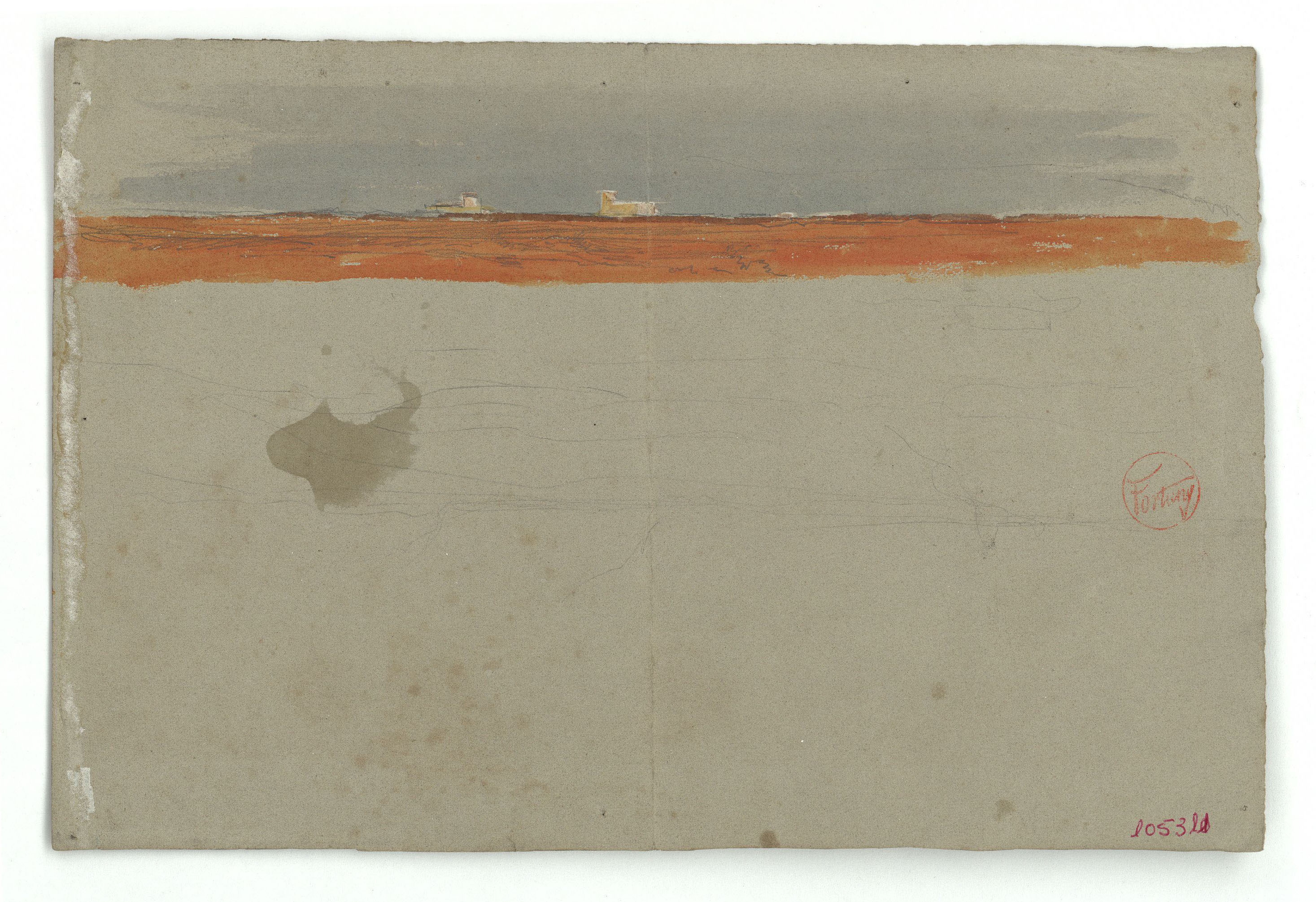 image for: Marià Fortuny - Paisatge (anvers) / Esbós de caps femenins i genet marroquí a cavall (revers) - Cap a 1860-1862