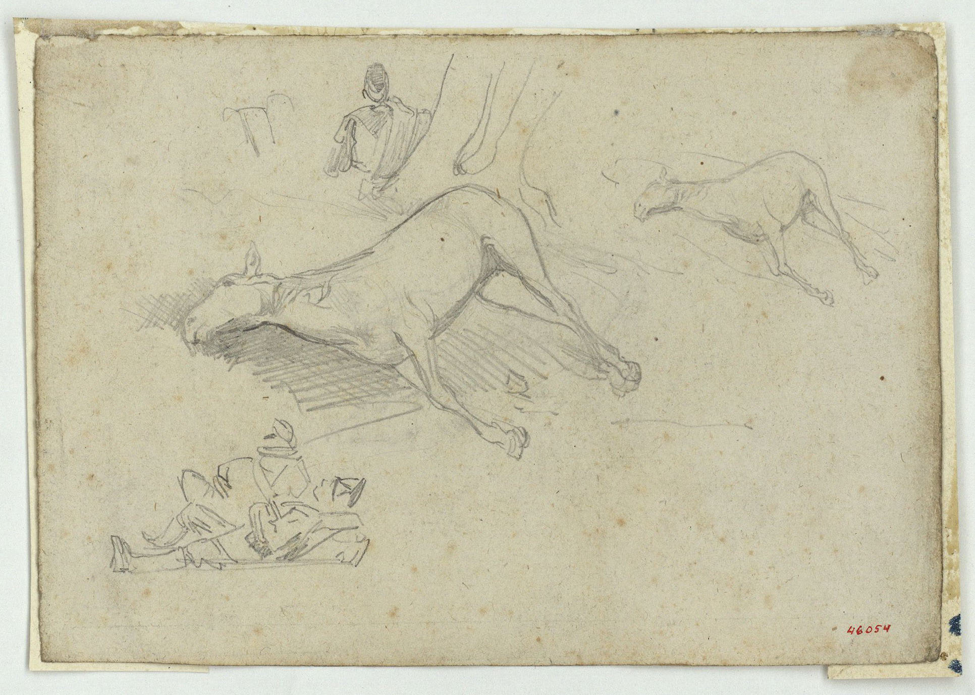 image for: Marià Fortuny - Cavalls ajaguts i esbós de figures (anvers) / Cavall al galop (revers) - Cap a 1860-1862