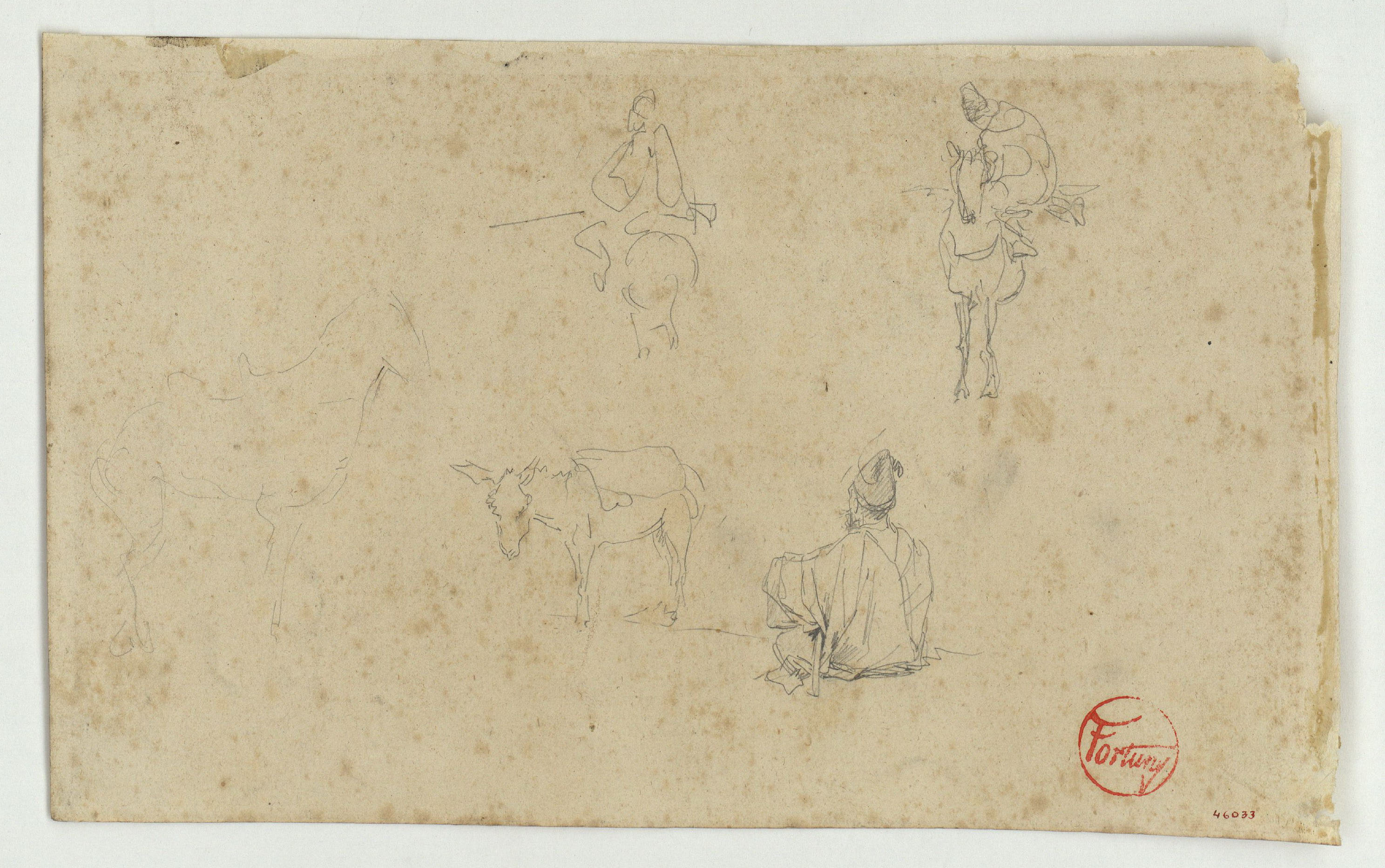 image for: Marià Fortuny - Genets marroquins (anvers) / Cap de cavall (revers) - Cap a 1860-1862