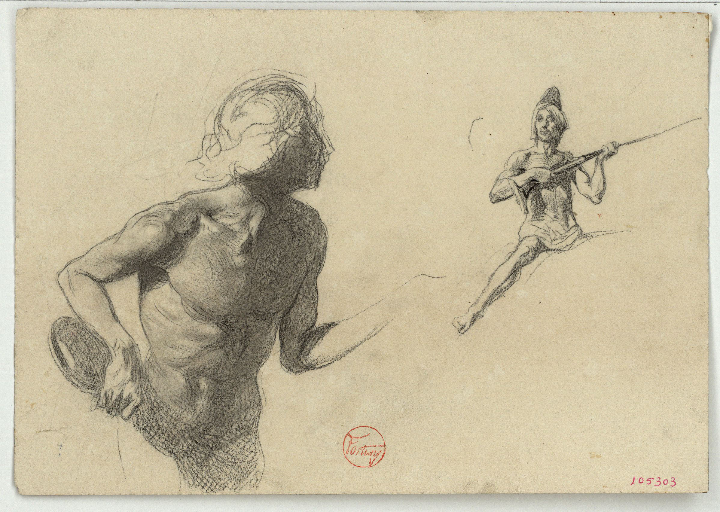 image for: Marià Fortuny - Estudi de nu masculí i marroquí amb espingarda - Cap a 1860-1862