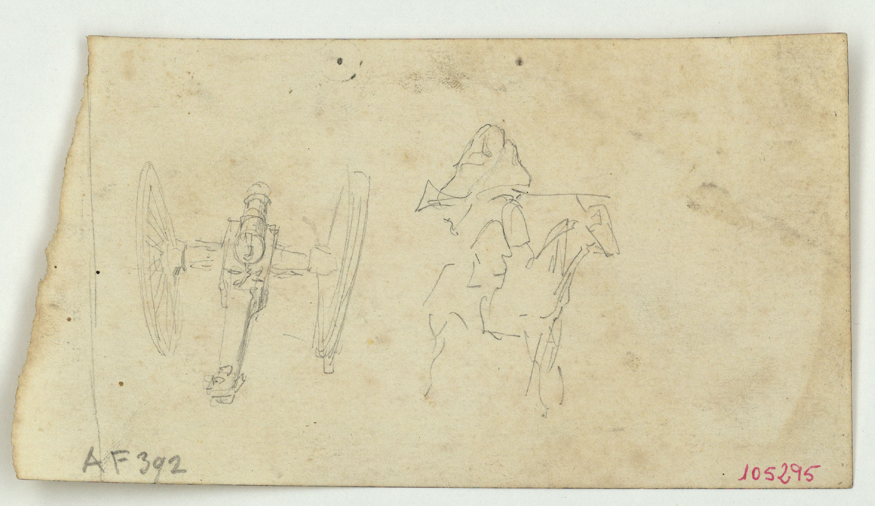 image for: Marià Fortuny - Canó d'artilleria i marroquí a cavall (anvers) / Esbós de marroquí amb espingarda (revers) - Cap a 1860