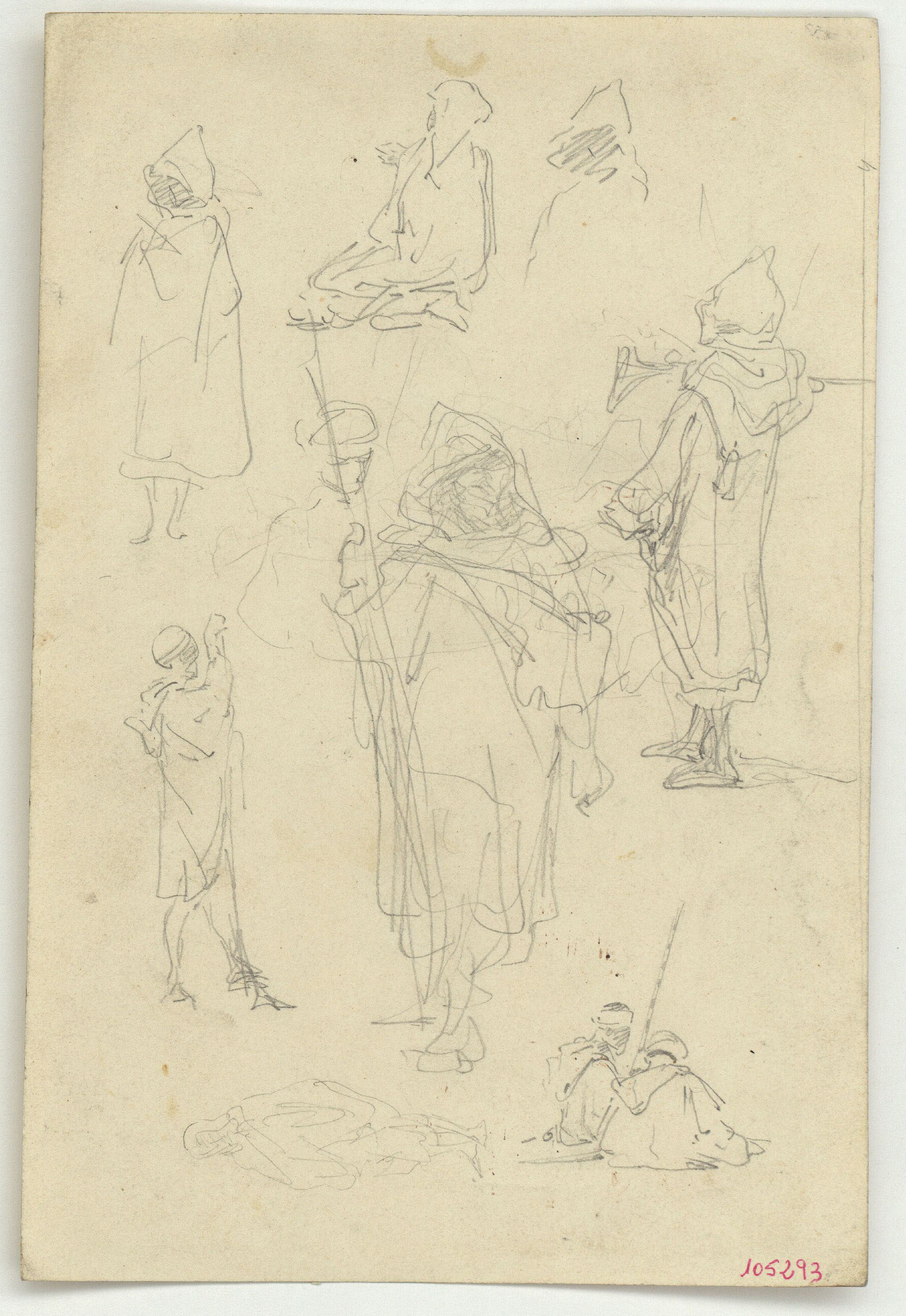 image for: Marià Fortuny - Marroquins armats (anvers) / Cap de figura i croquis d'un edifici (revers) - Cap a 1860-1862