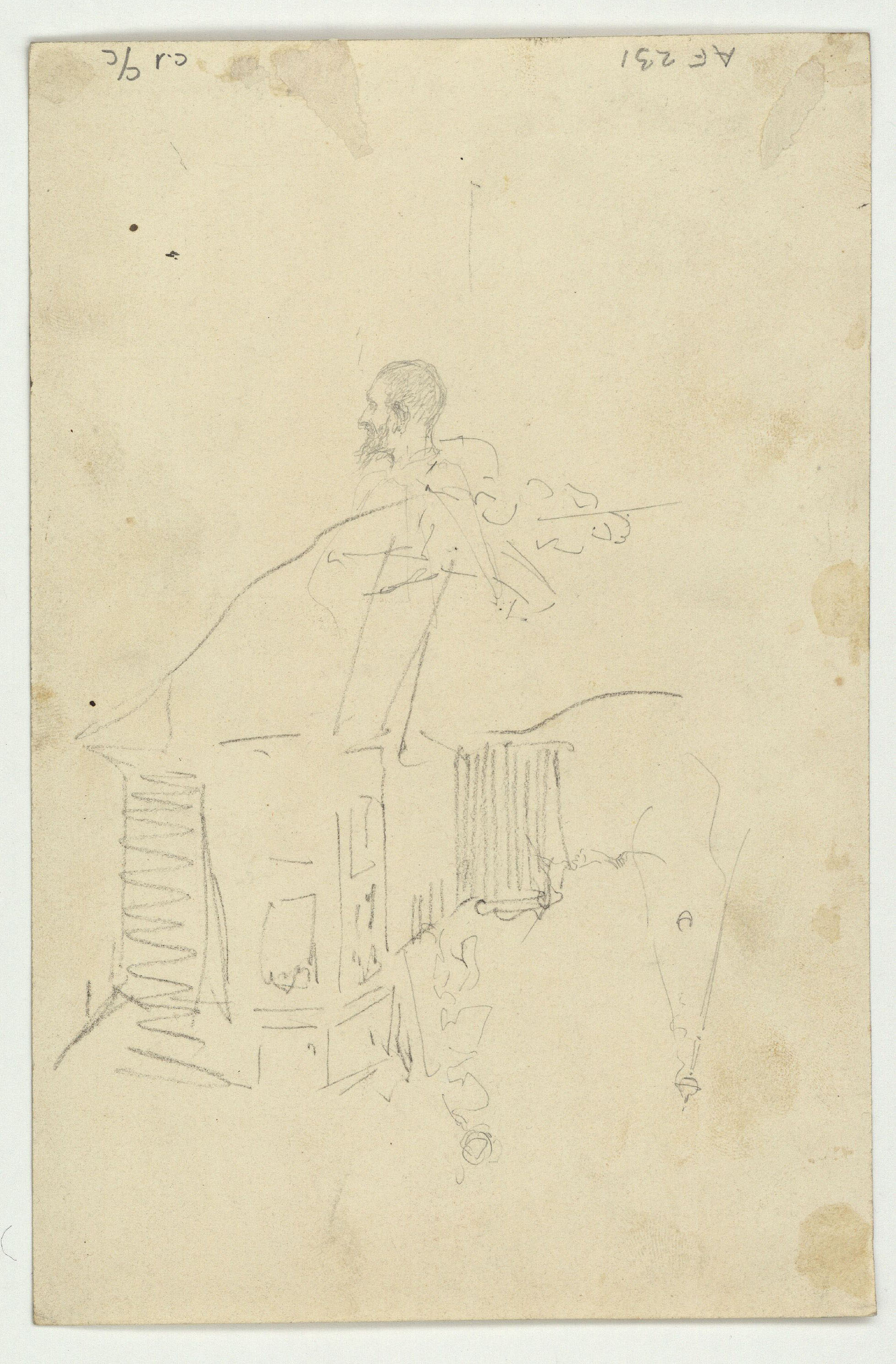 image for: Marià Fortuny - Marroquins armats (anvers) / Cap de figura i croquis d'un edifici (revers) - Cap a 1860-1862 [1]