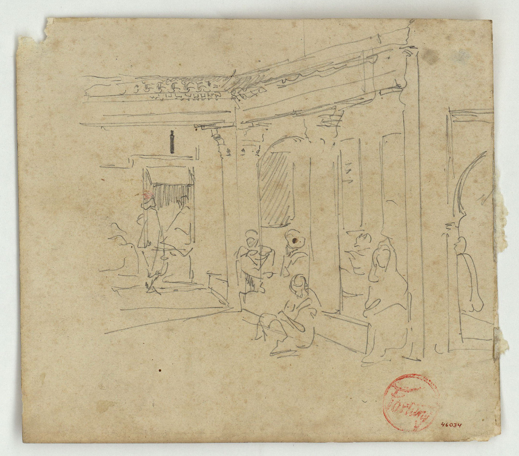 image for: Marià Fortuny - Construcció d'estil musulmà amb figures (anvers) / Esbós de cavall (revers) - Cap a 1860-1862