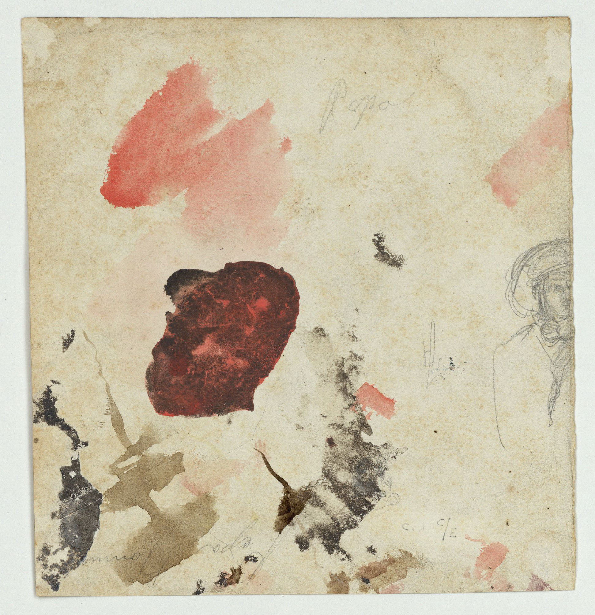 image for: Marià Fortuny - Home assegut al peu d'un arbre (anvers) / Bust de figura masculina i tocs d'aquarel·la (revers) - Cap a 1856-1858 [1]