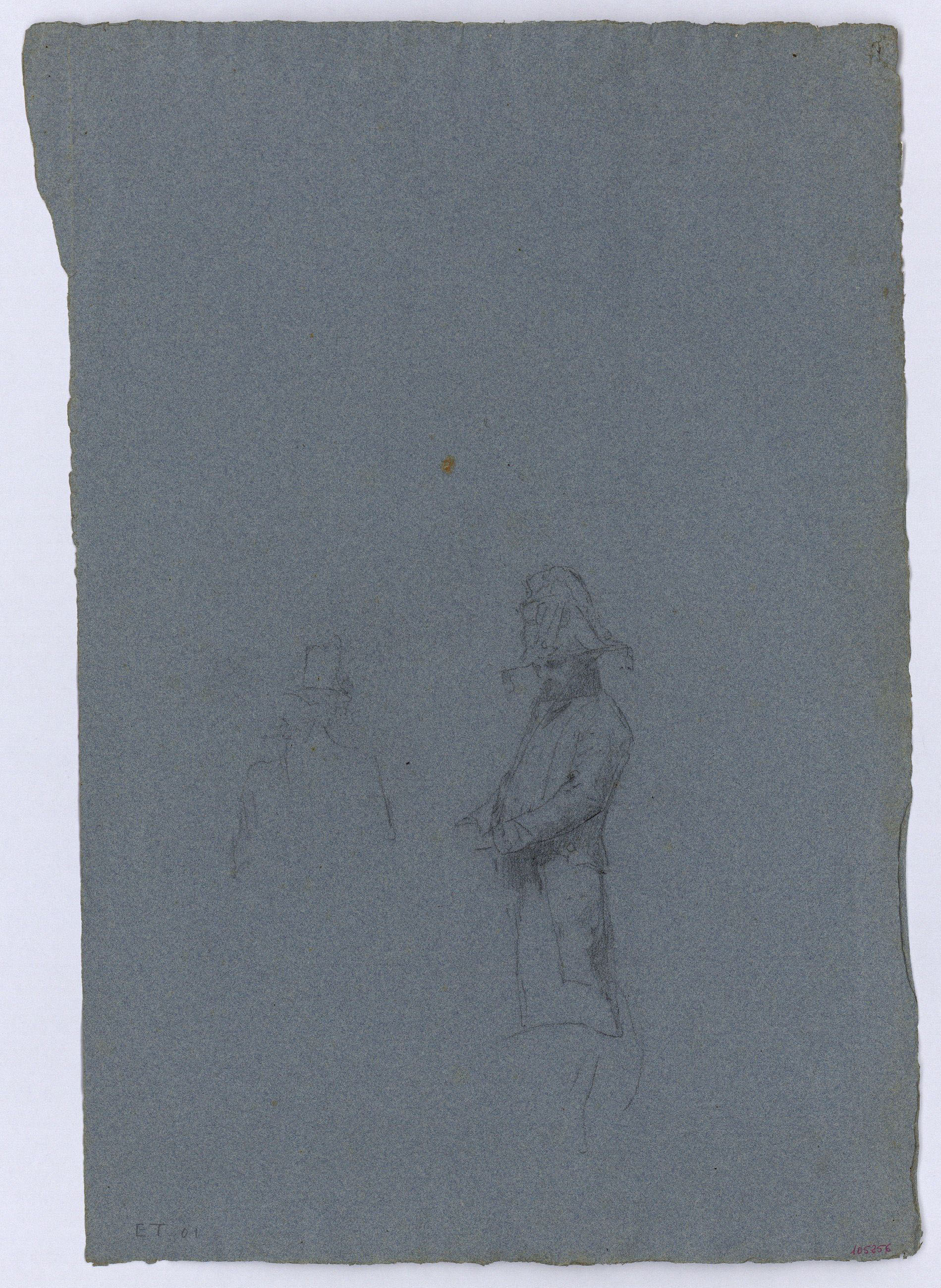 image for: Marià Fortuny - Estudi per al quadre «La reina Maria Cristina passant revista a les tropes» (anvers) / Lacai en un interior (revers) - Cap a 1865-1866