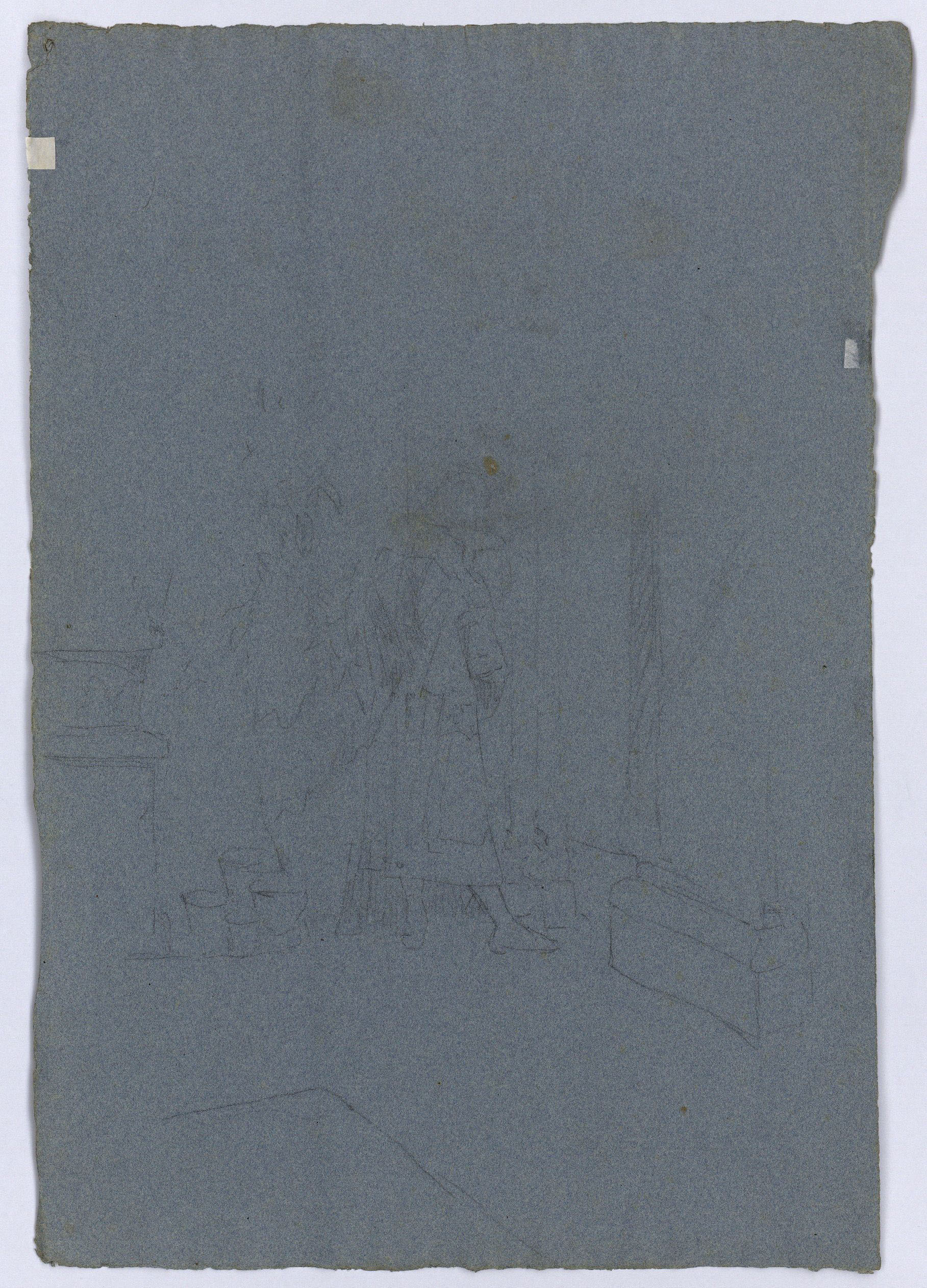 image for: Marià Fortuny - Estudi per al quadre «La reina Maria Cristina passant revista a les tropes» (anvers) / Lacai en un interior (revers) - Cap a 1865-1866 [1]