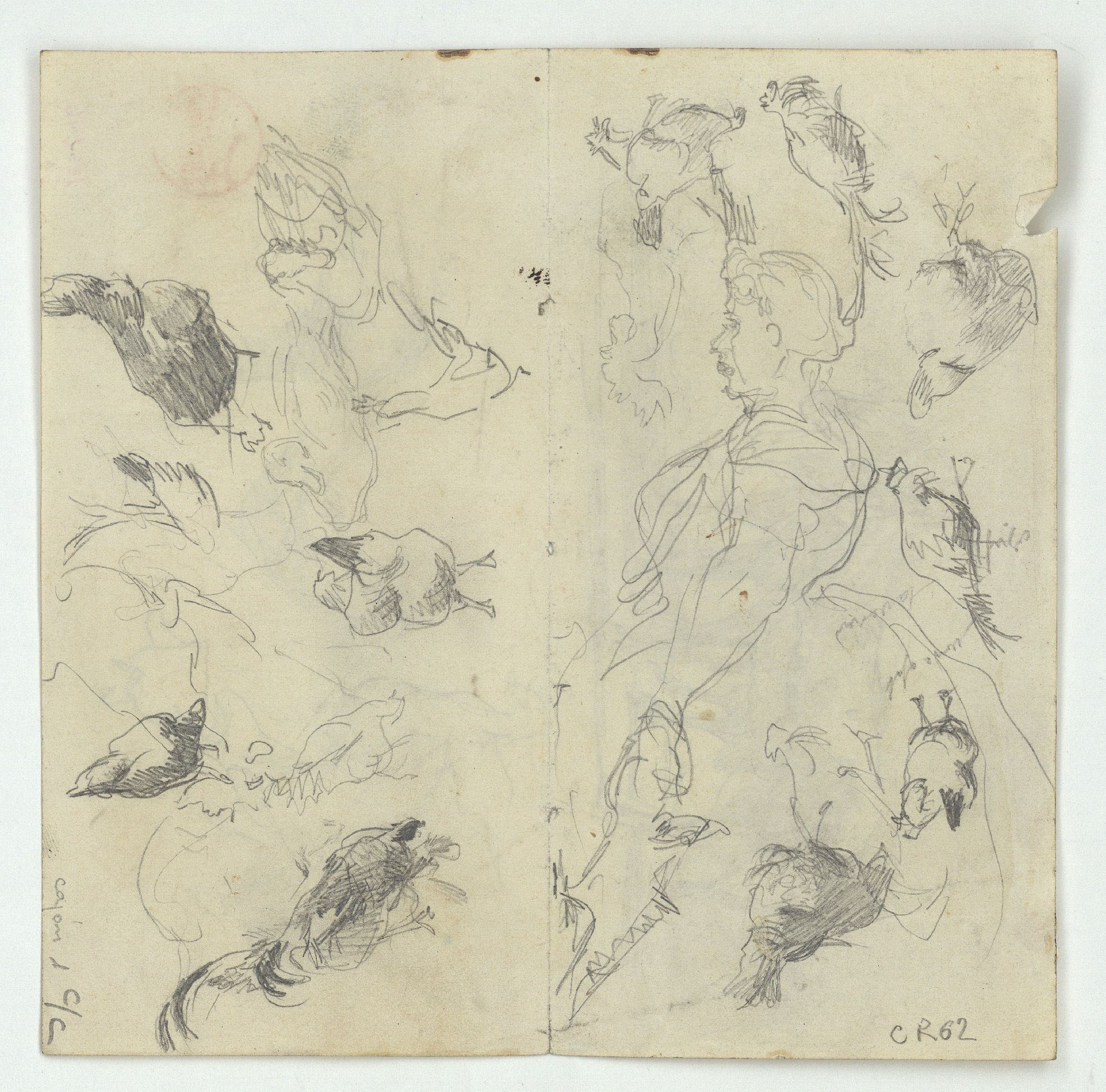 image for: Marià Fortuny - Rucs junyits a un carro i croquis de gallines (anvers) / Gallines i figura femenina (revers) - Cap a 1867-1872 [1]