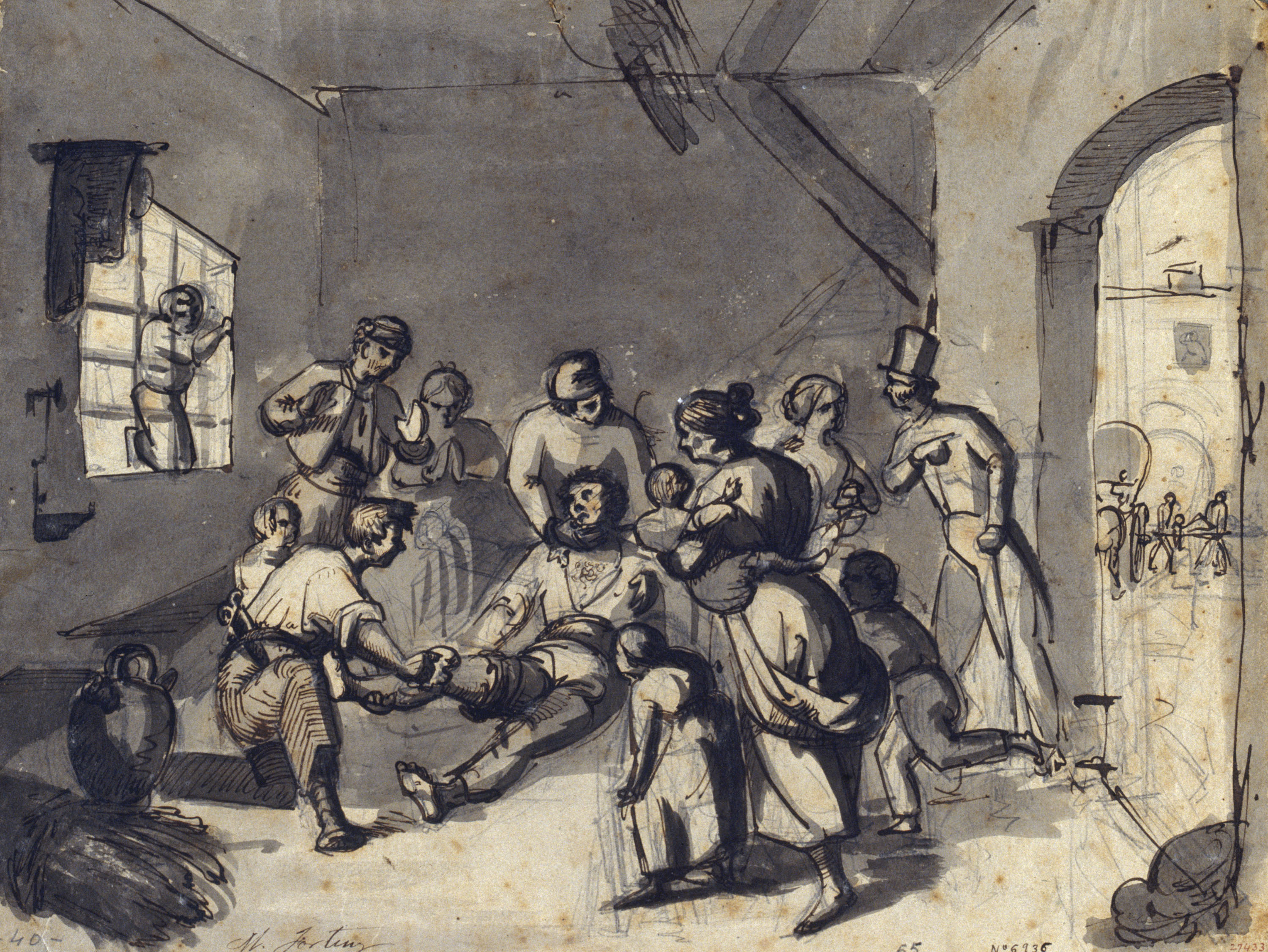 image for: Marià Fortuny - Estudi per al quadre «El doctor Alberich visitant un malalt de còlera» - Cap a 1857