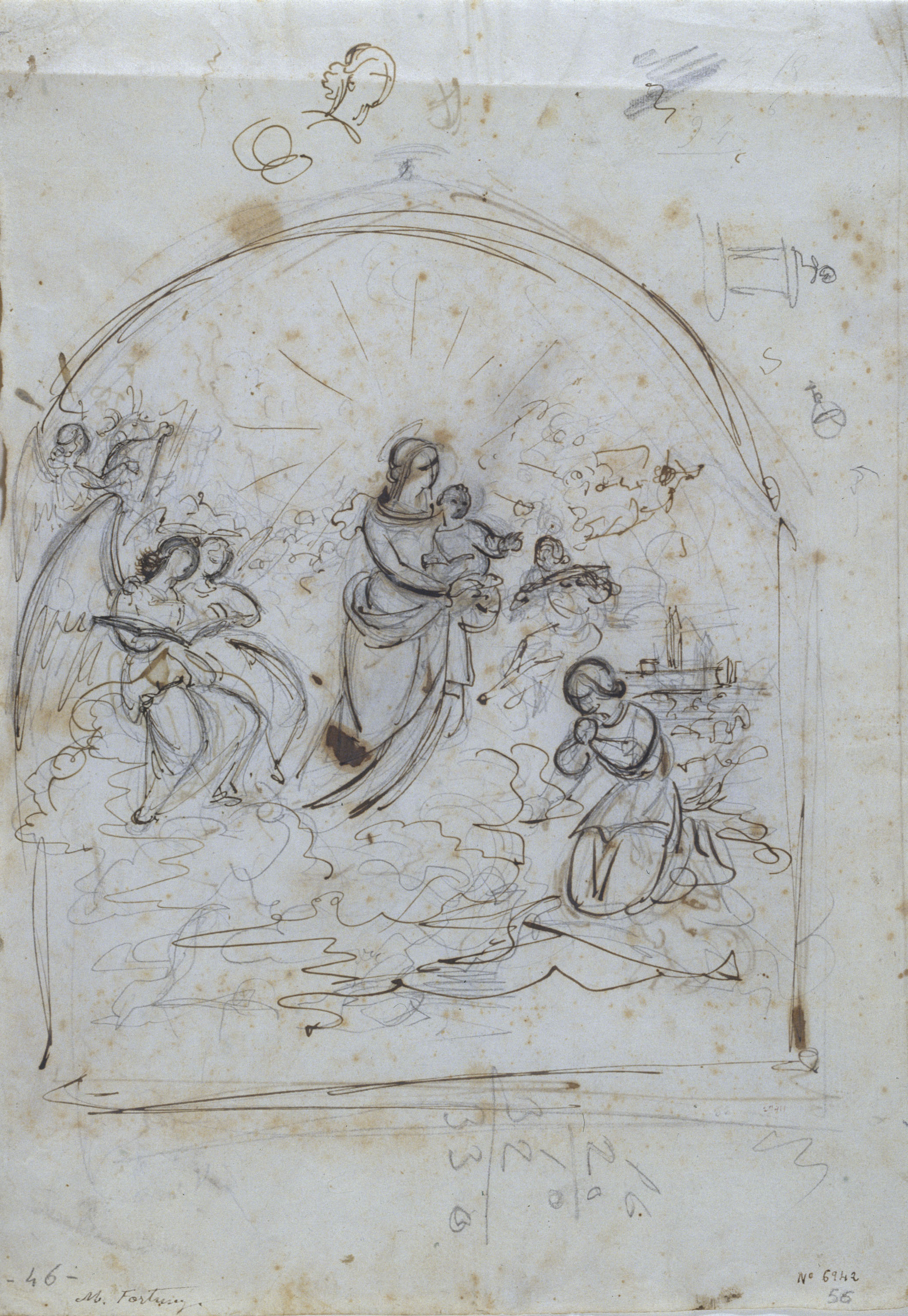 image for: Marià Fortuny - Estudi per al quadre «Aparició de la Mare de Déu de la Misericòrdia a Teresa Basora» (anvers) / Estudi per al quadre «Aparició de la Mare de Déu de la Misericòrdia a... - Cap a 1855