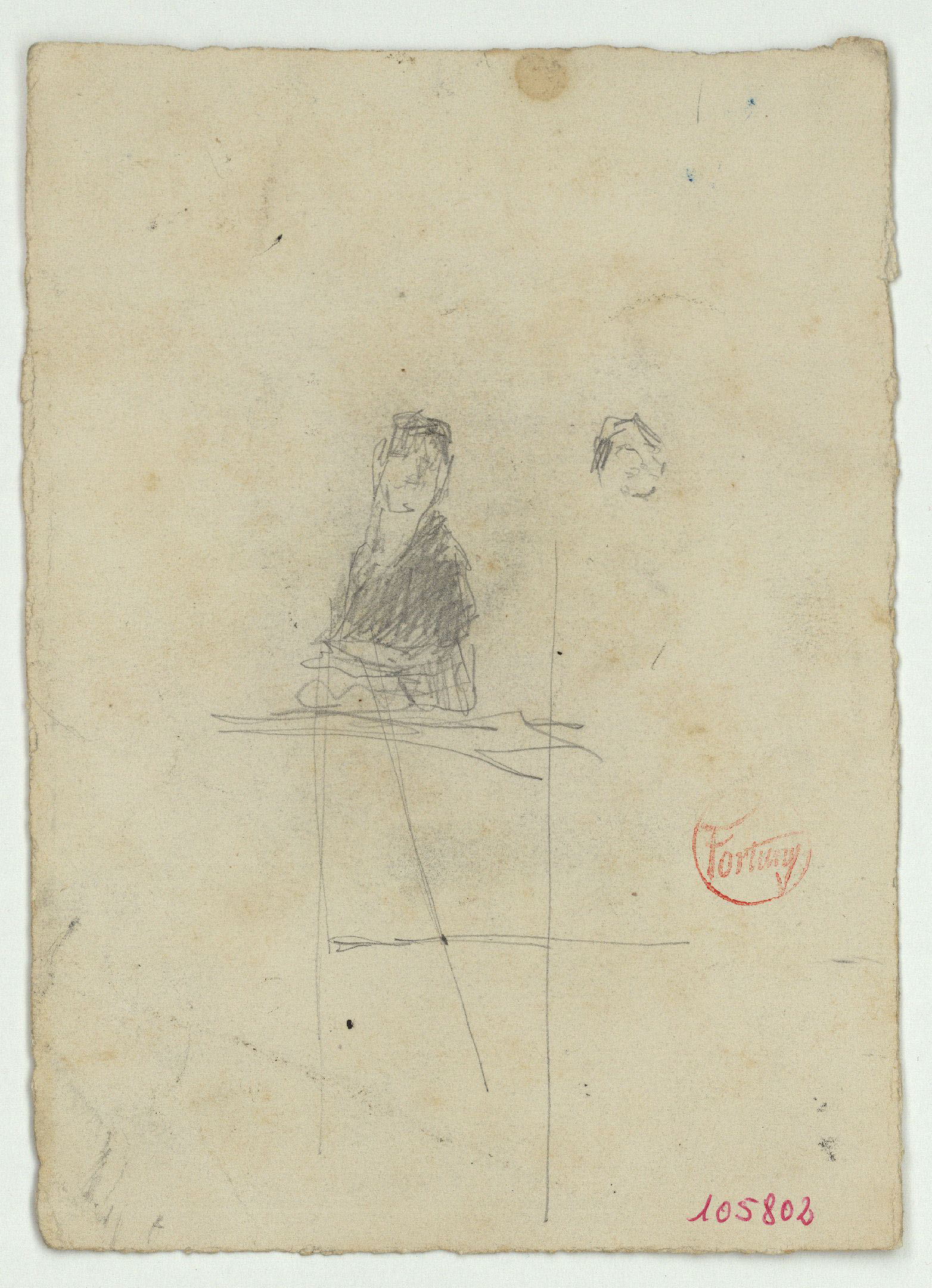 image for: Marià Fortuny - Bust de figura (anvers) / Croquis de formes geomètriques (revers) - Cap a 1867-1872