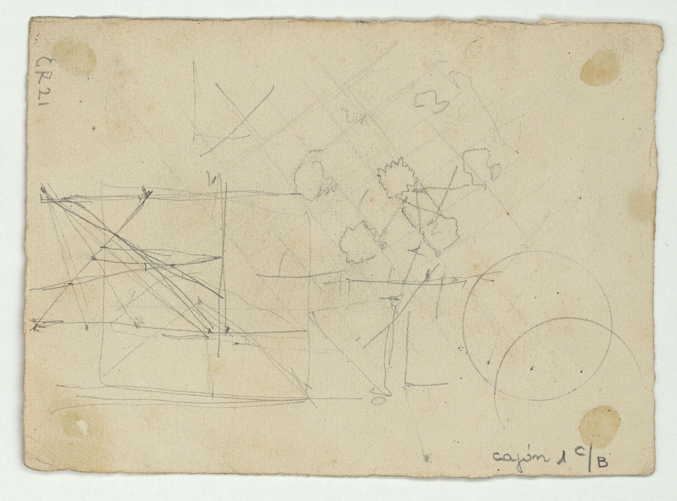 image for: Marià Fortuny - Bust de figura (anvers) / Croquis de formes geomètriques (revers) - Cap a 1867-1872 [1]