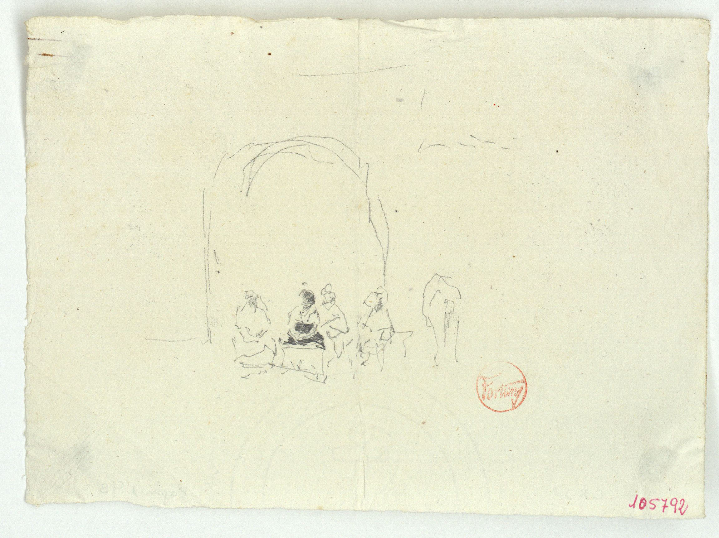 image for: Marià Fortuny - Esbós de figures davant un portal - Cap a 1870-1872