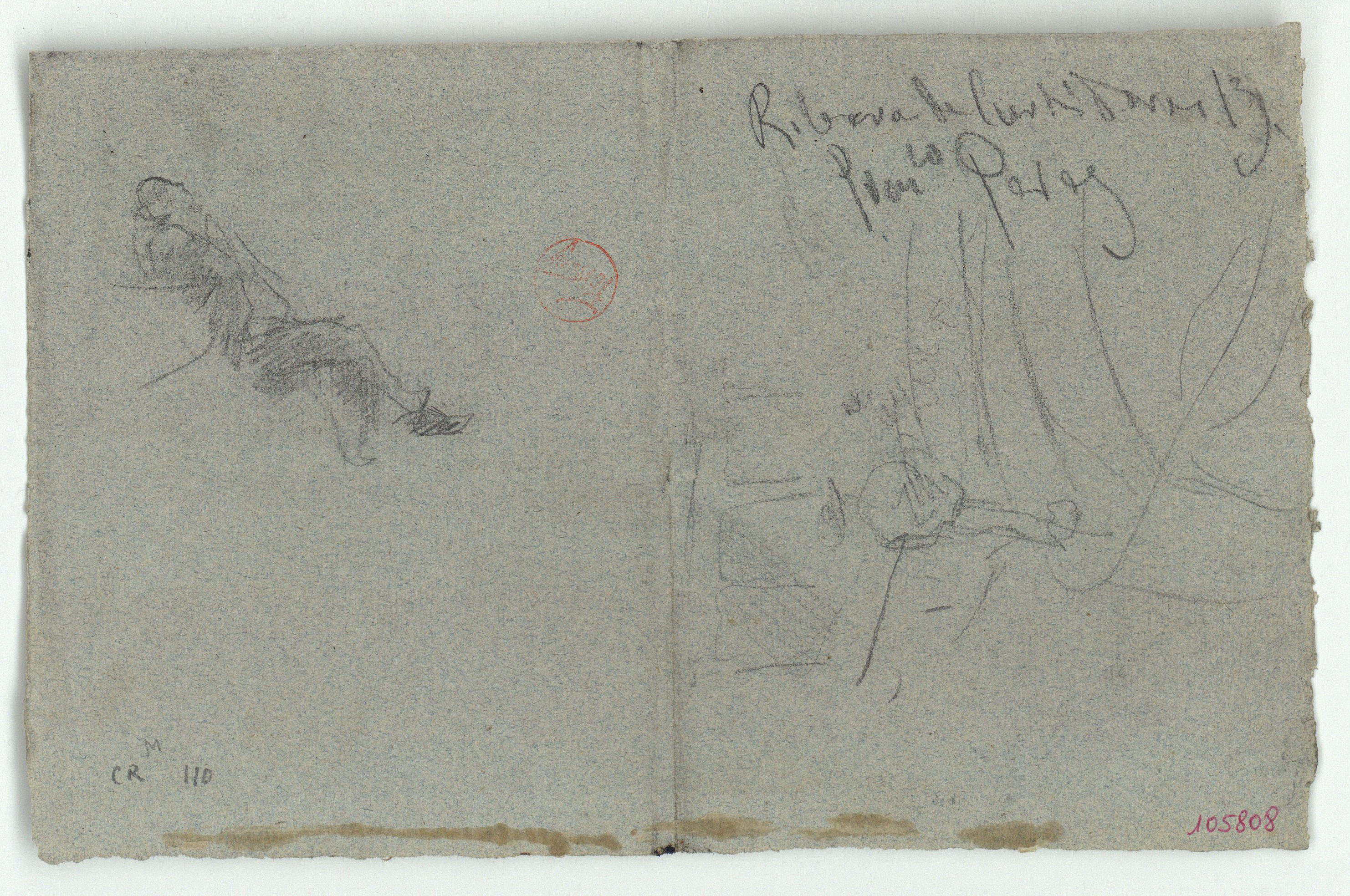 image for: Marià Fortuny - Croquis de figura i croquis inconcrets (anvers) / Esbós de figures (revers) - Cap a 1870-1872