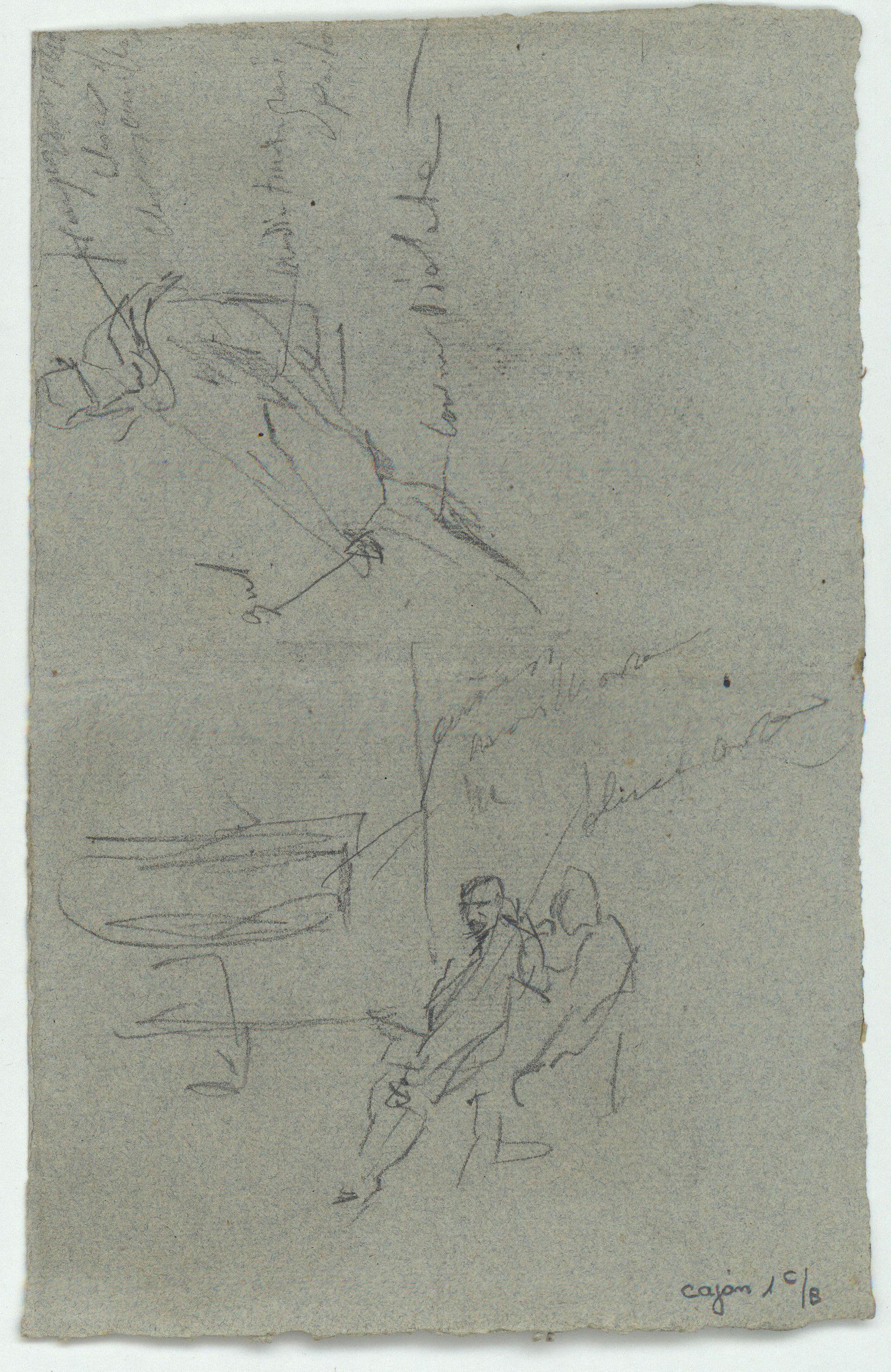 image for: Marià Fortuny - Croquis de figura i croquis inconcrets (anvers) / Esbós de figures (revers) - Cap a 1870-1872 [1]