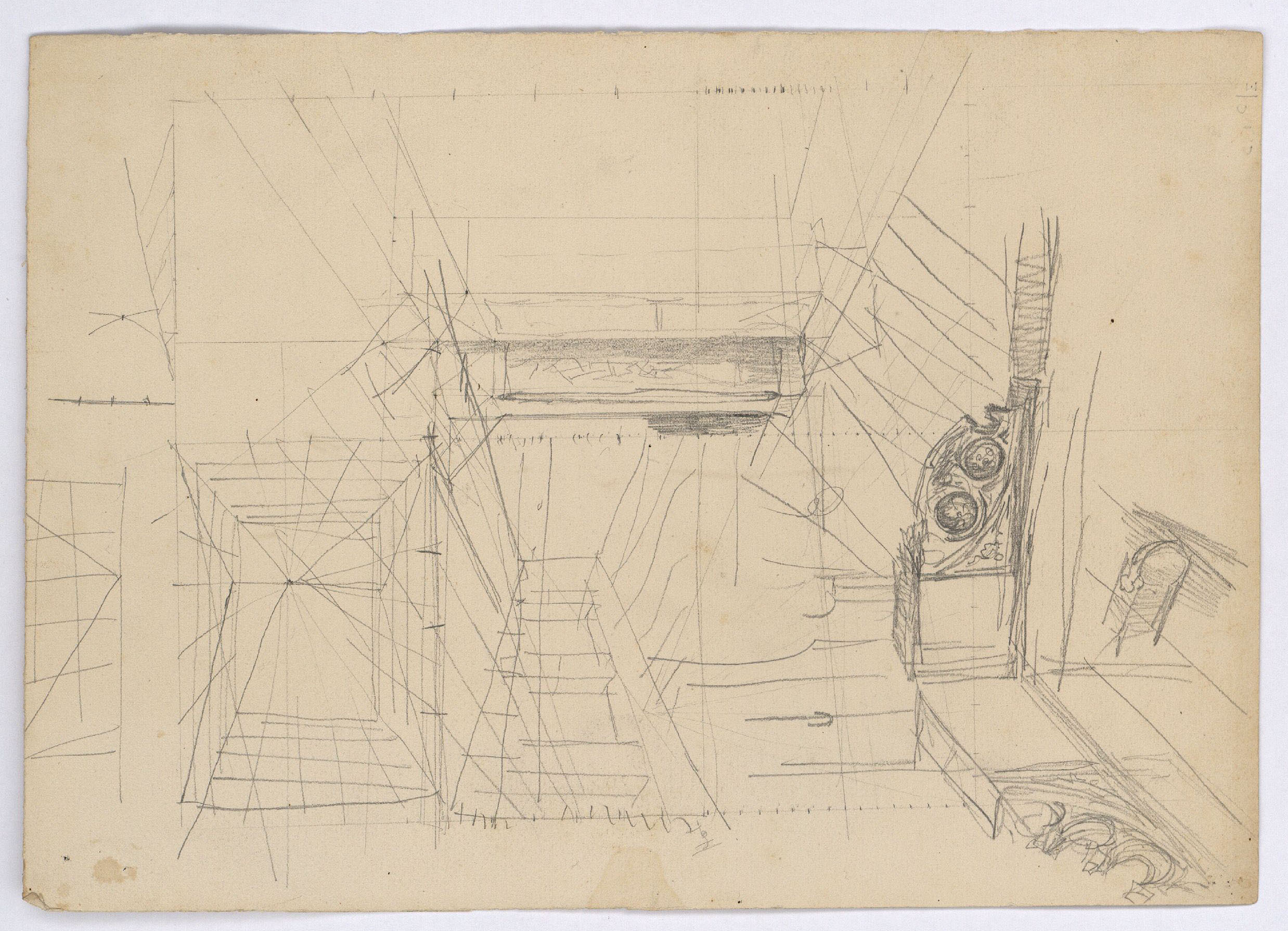 image for: Marià Fortuny - Parelles al parc (anvers) / Estudi de perspectiva i motius arquitectònics (revers) - Cap a 1863-1866 [1]