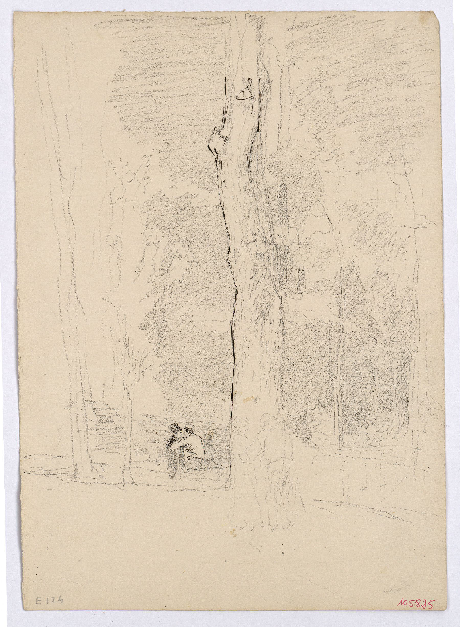 image for: Marià Fortuny - Parelles al parc (anvers) / Estudi de perspectiva i motius arquitectònics (revers) - Cap a 1863-1866