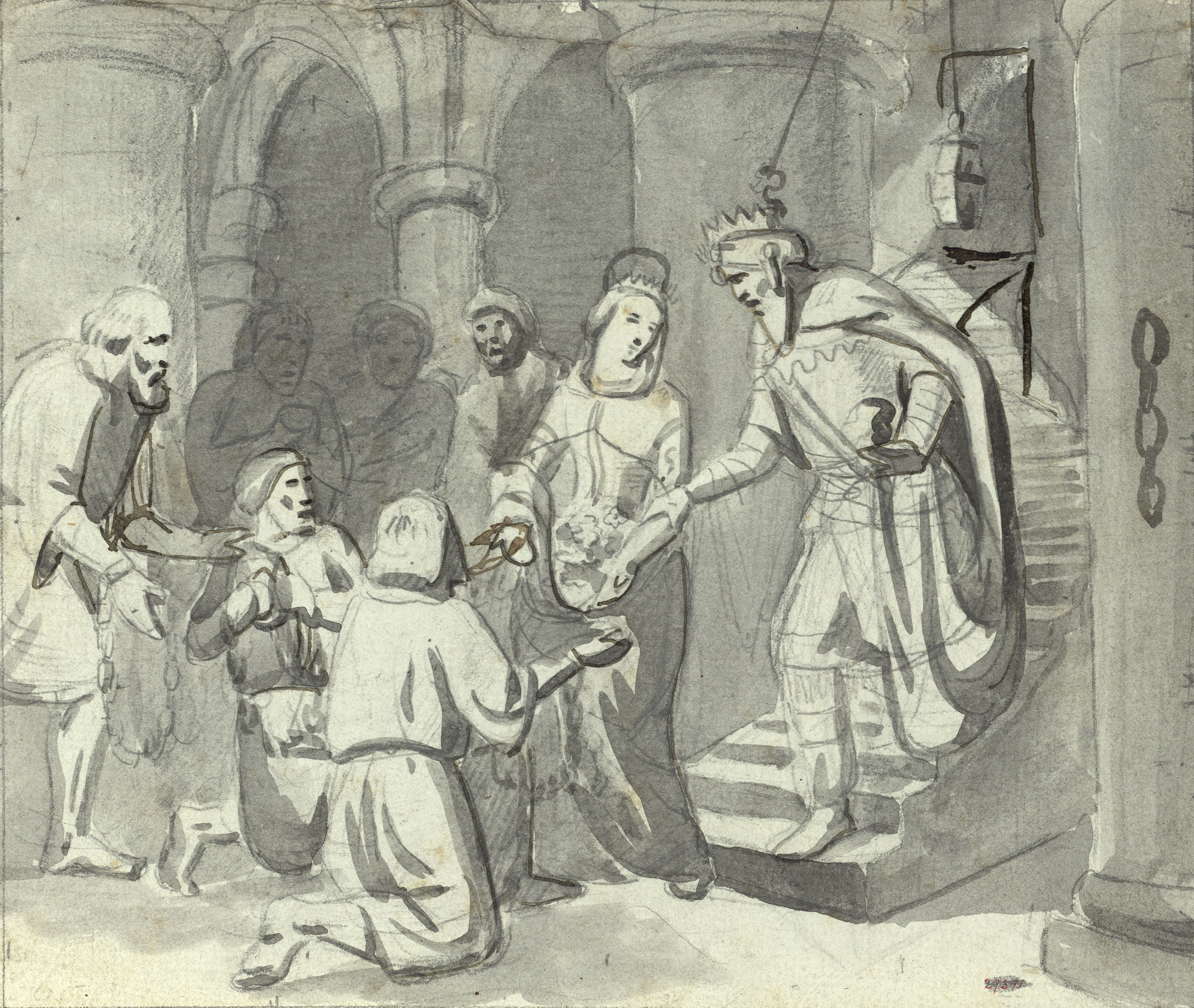 image for: Marià Fortuny - El miracle de les flors de santa Casilda (anvers) / Espases (revers) - Cap a 1856-1858