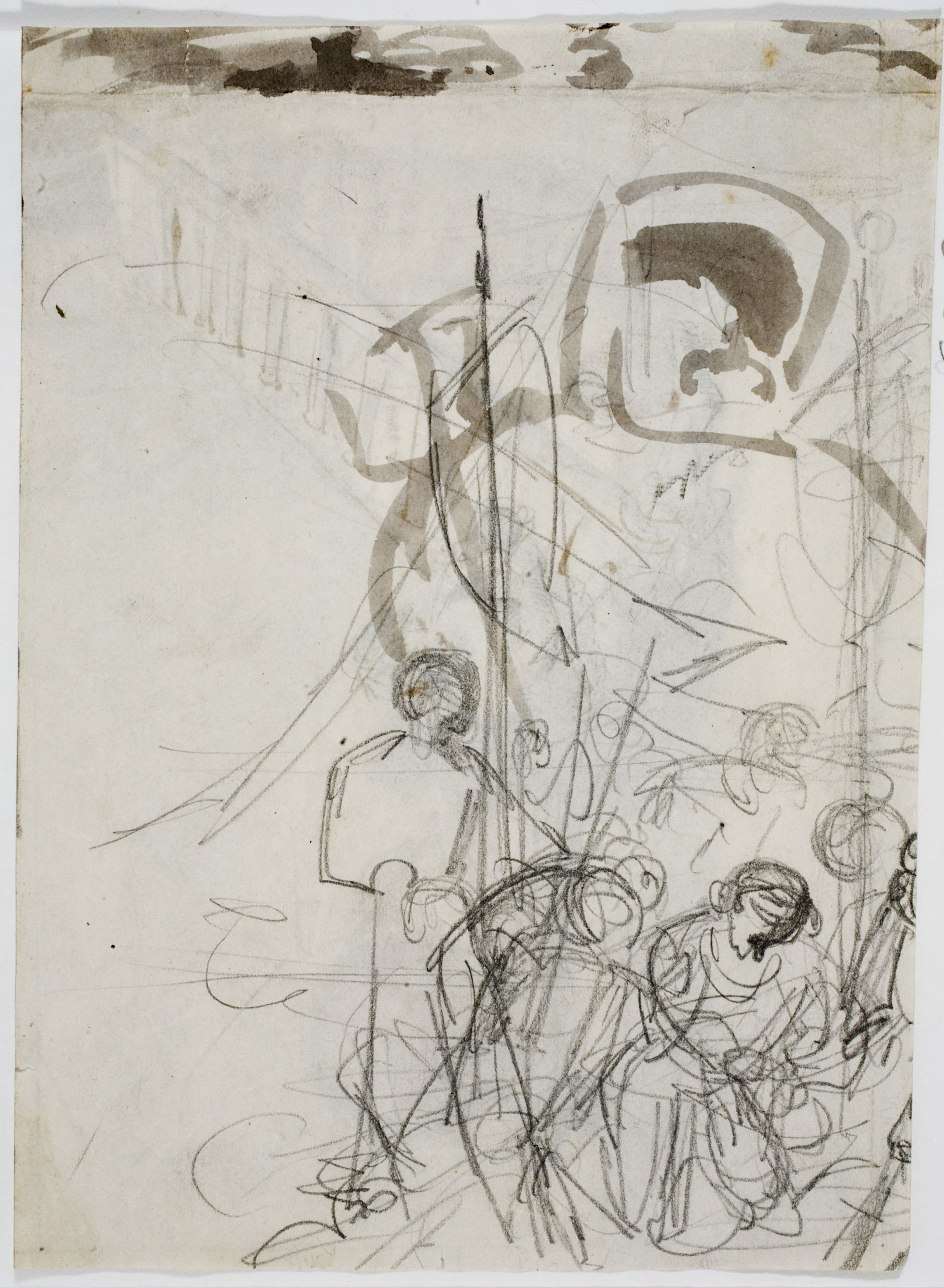 image for: Marià Fortuny - Presoner a la presó (anvers) / Fragment d'escena i altres croquis (revers) - Cap a 1856-1858 [1]