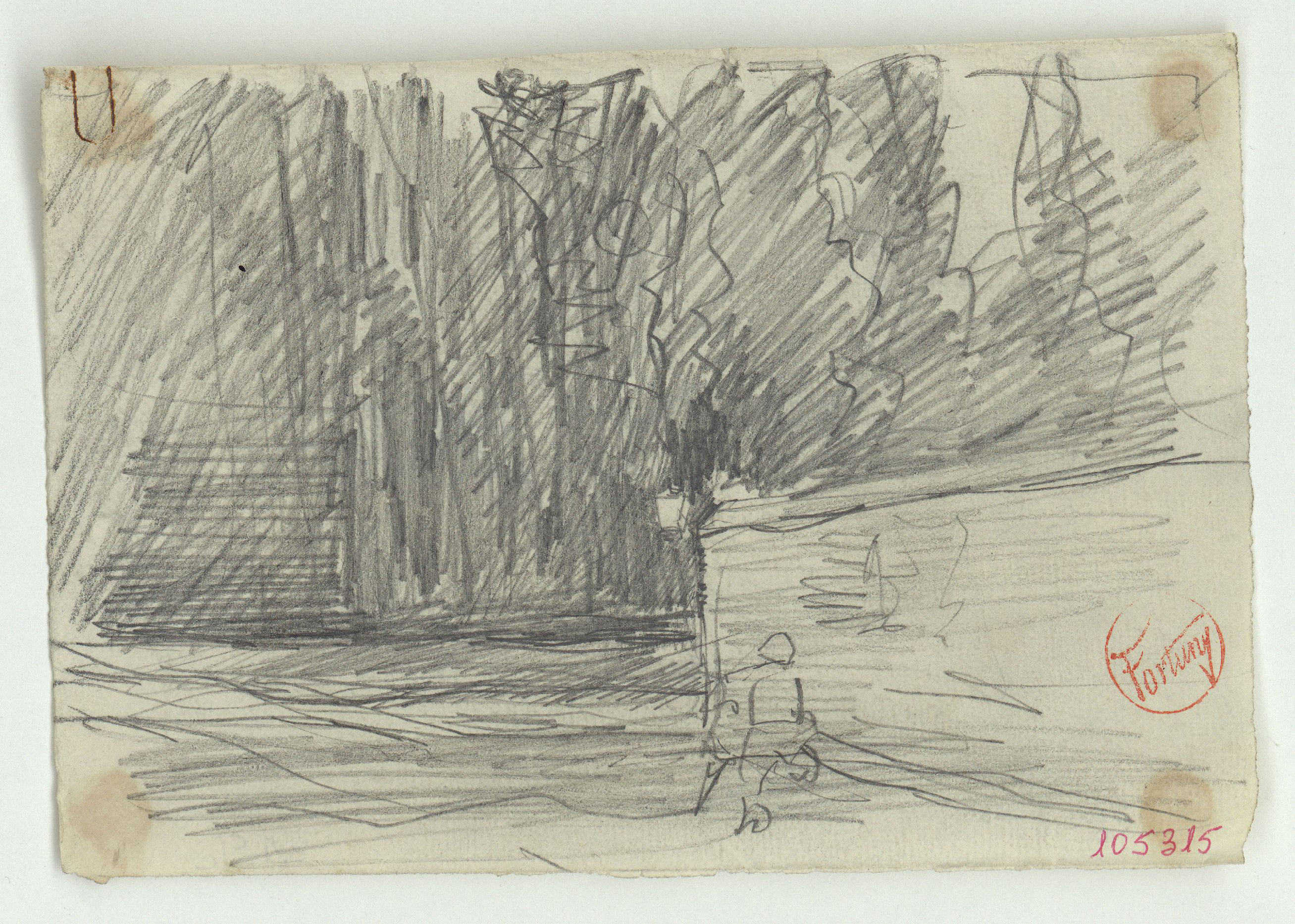 image for: Marià Fortuny - Esbós de passeig amb figura (anvers) / Mare de Déu (revers) - Cap a 1867-1872