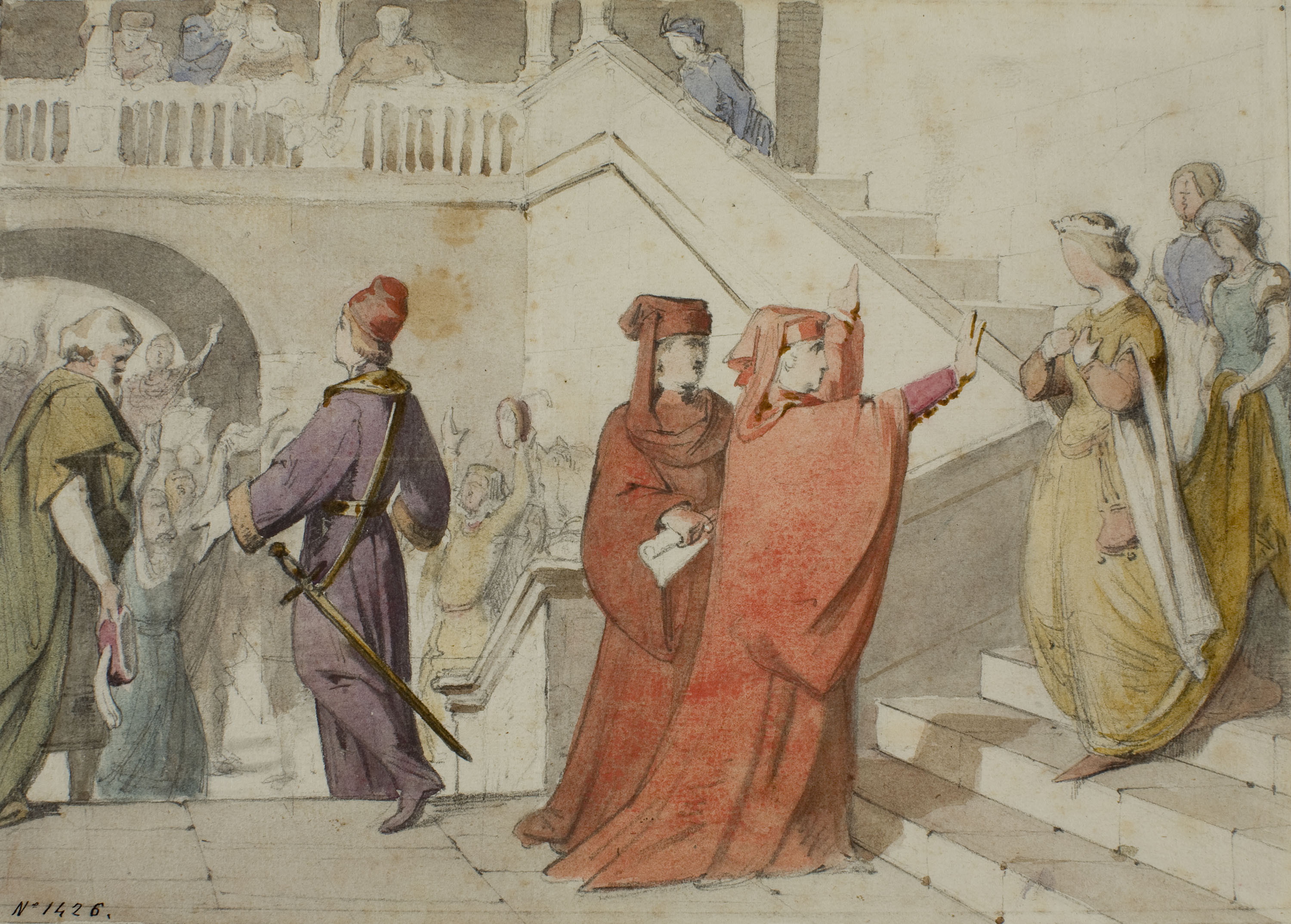 image for: Claudi Lorenzale - Estudi preparatori per al quadre «El príncep de Viana a Vilafranca» - Cap a 1866