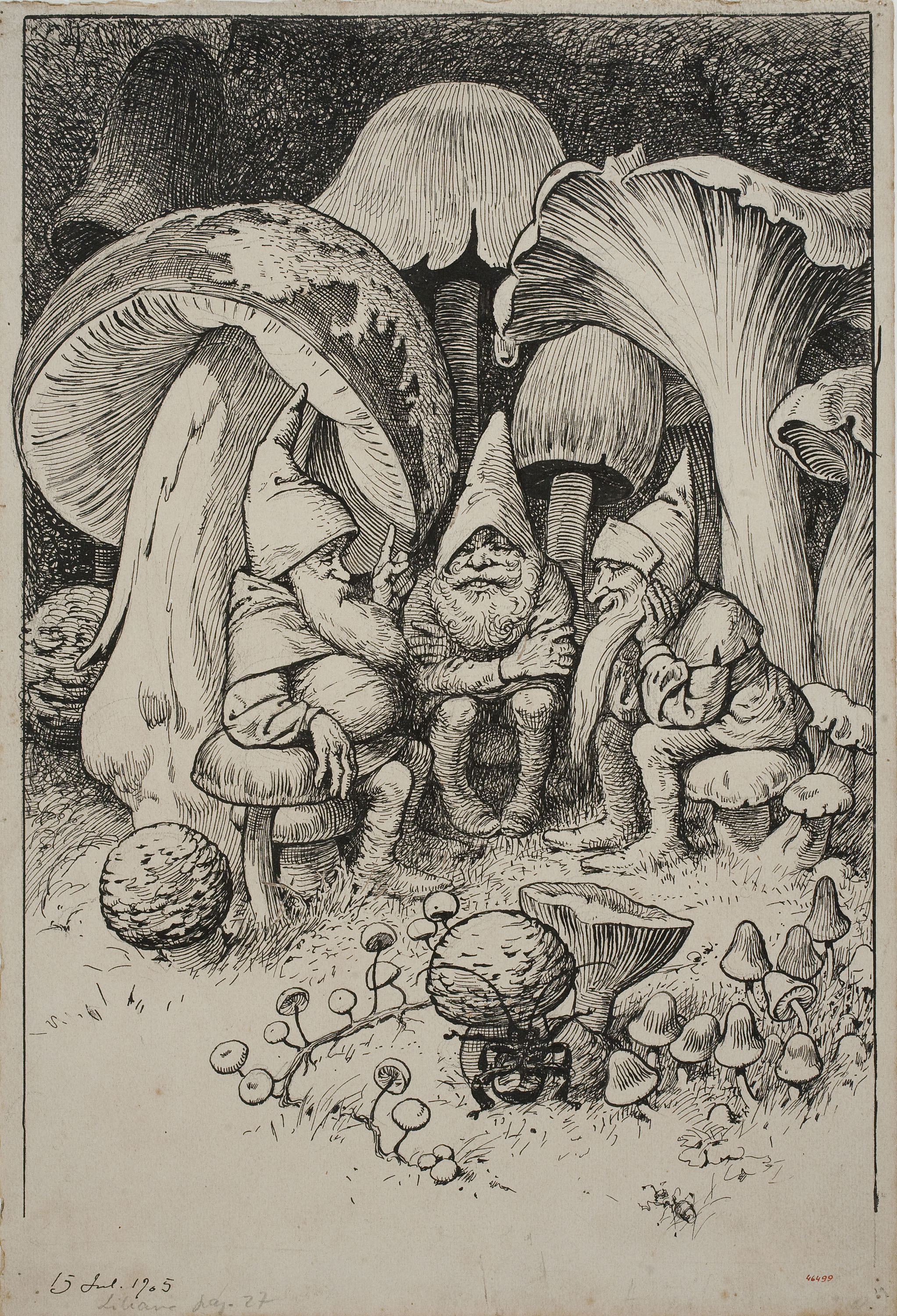 image for: Apel·les Mestres - Flok, Mik i Puk, reunits en consell. Il·lustració per al poema «Liliana» d'Apel·les Mestres - 1905