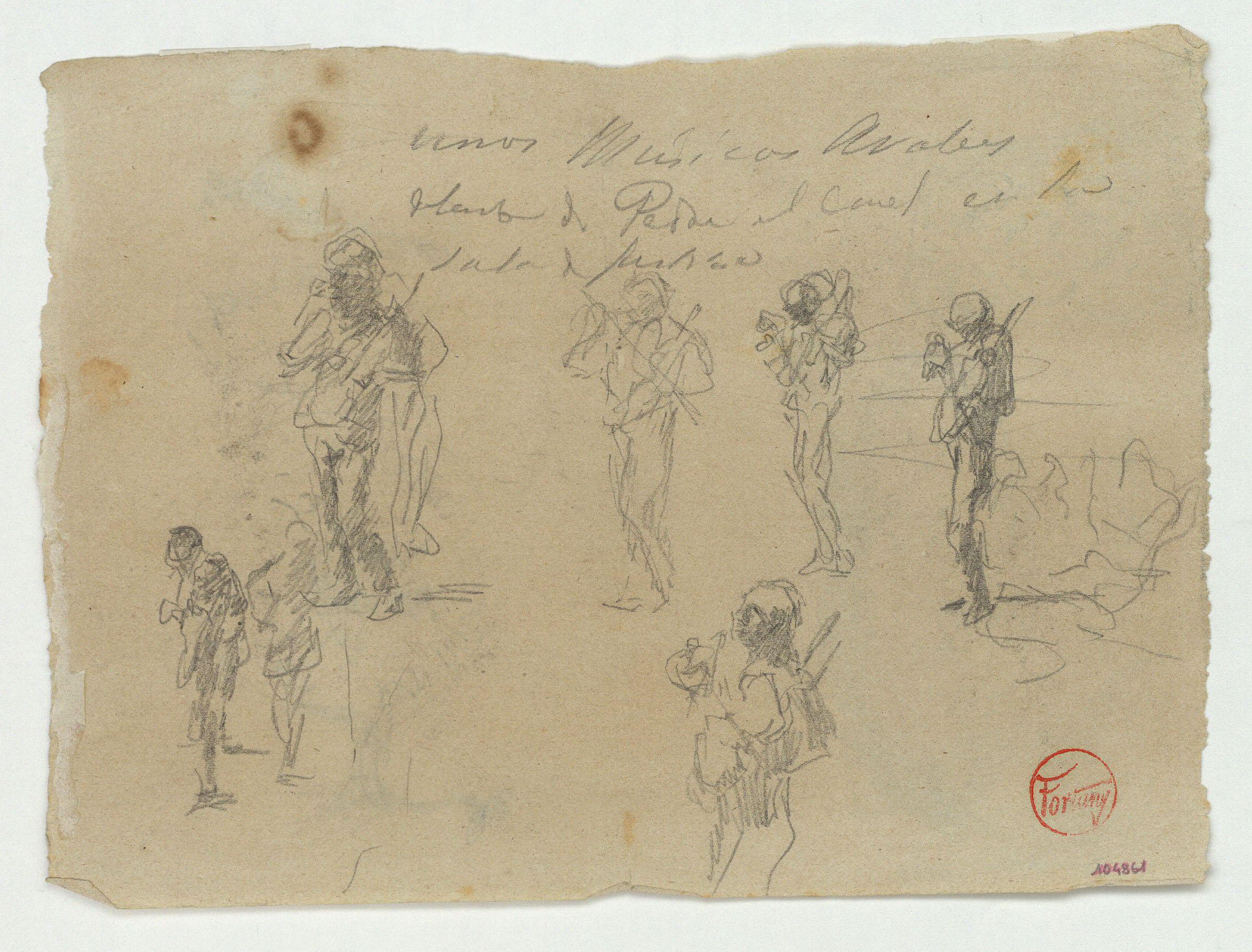 image for: Marià Fortuny - Estudi per al quadre «Músics àrabs» (anvers) / Diversos objectes (revers) - Cap a 1872