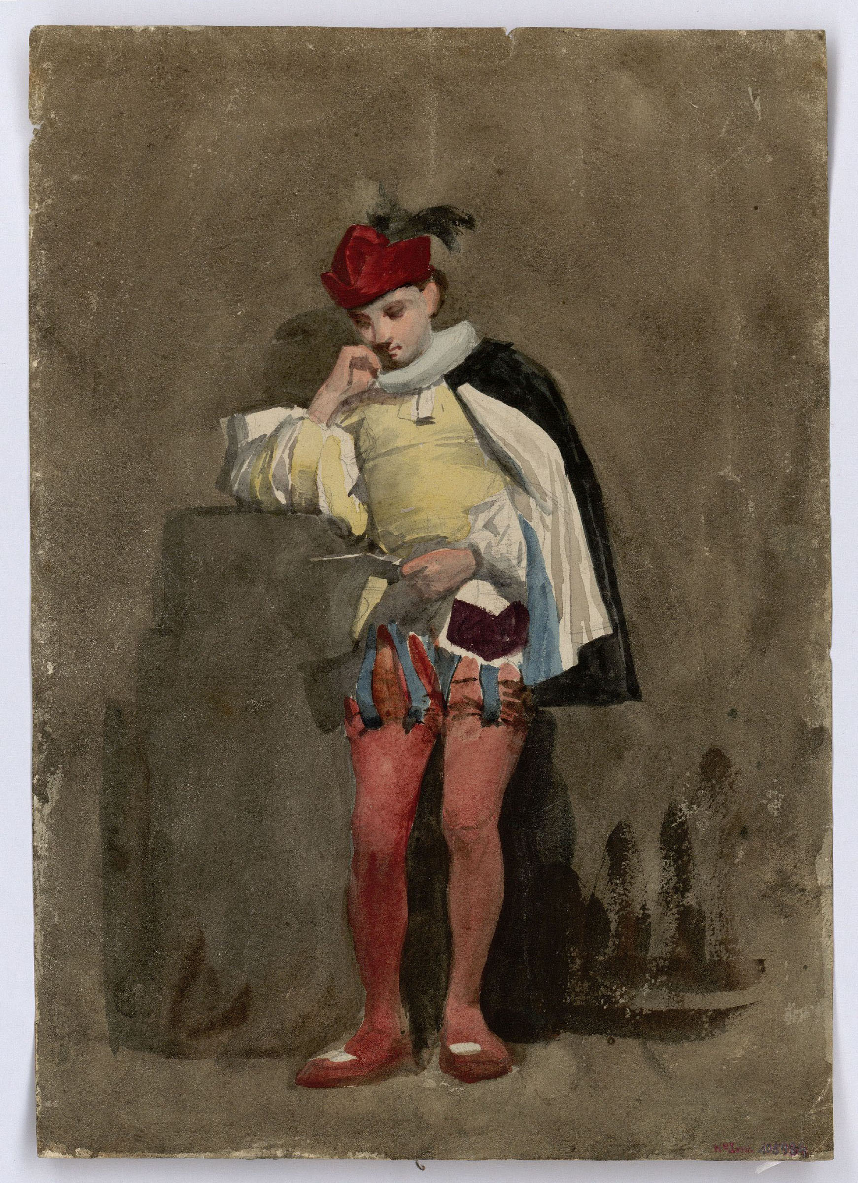 image for: Marià Fortuny - Jove amb indumentària del segle XVI (anvers) / Estudi per a la litografia «El suïcidi de Leònia» (revers) - Cap a 1857
