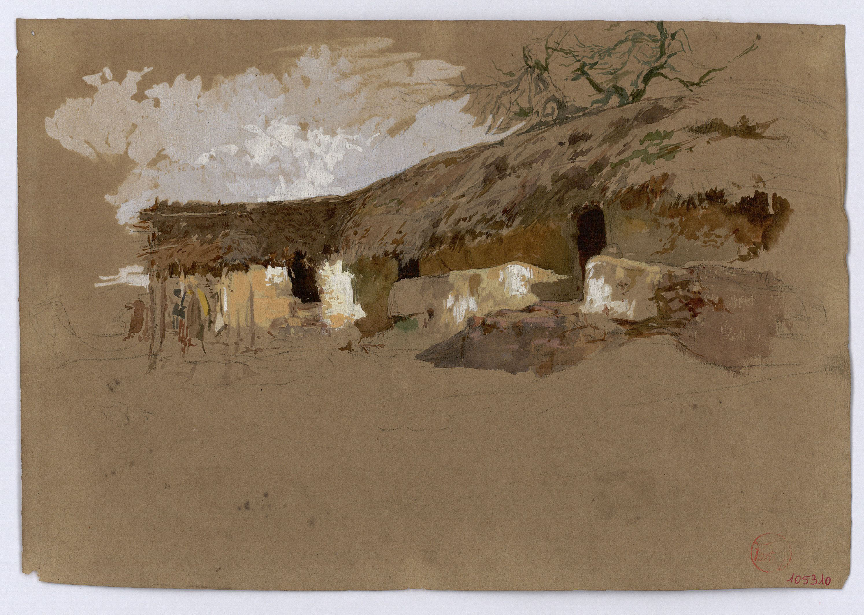 image for: Marià Fortuny - Cases rurals marroquines (anvers) / Esbós de cabanya marroquina (revers) - Cap a 1860