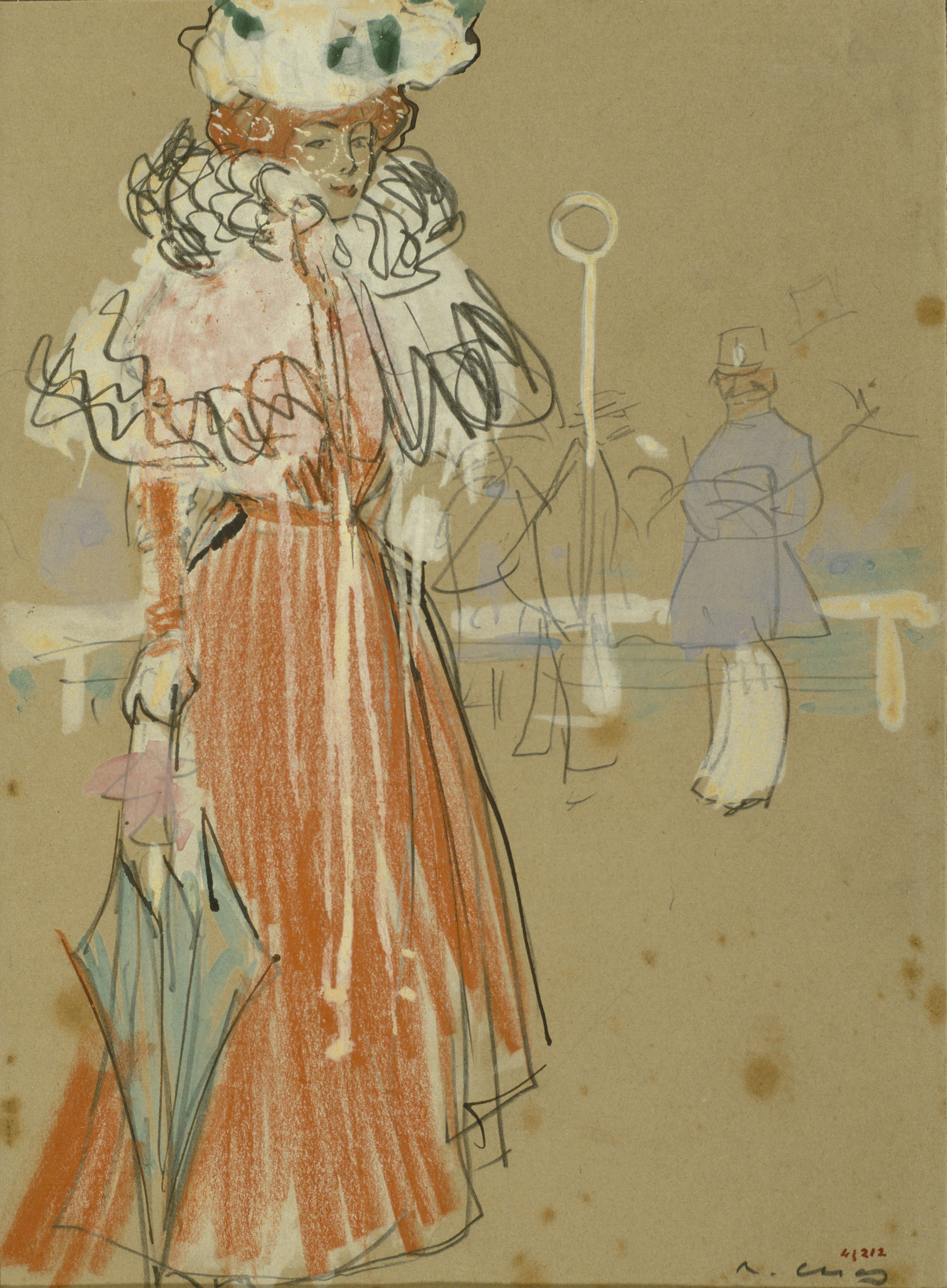 image for: Ramon Casas - Figura femenina en vermell - Cap a 1900