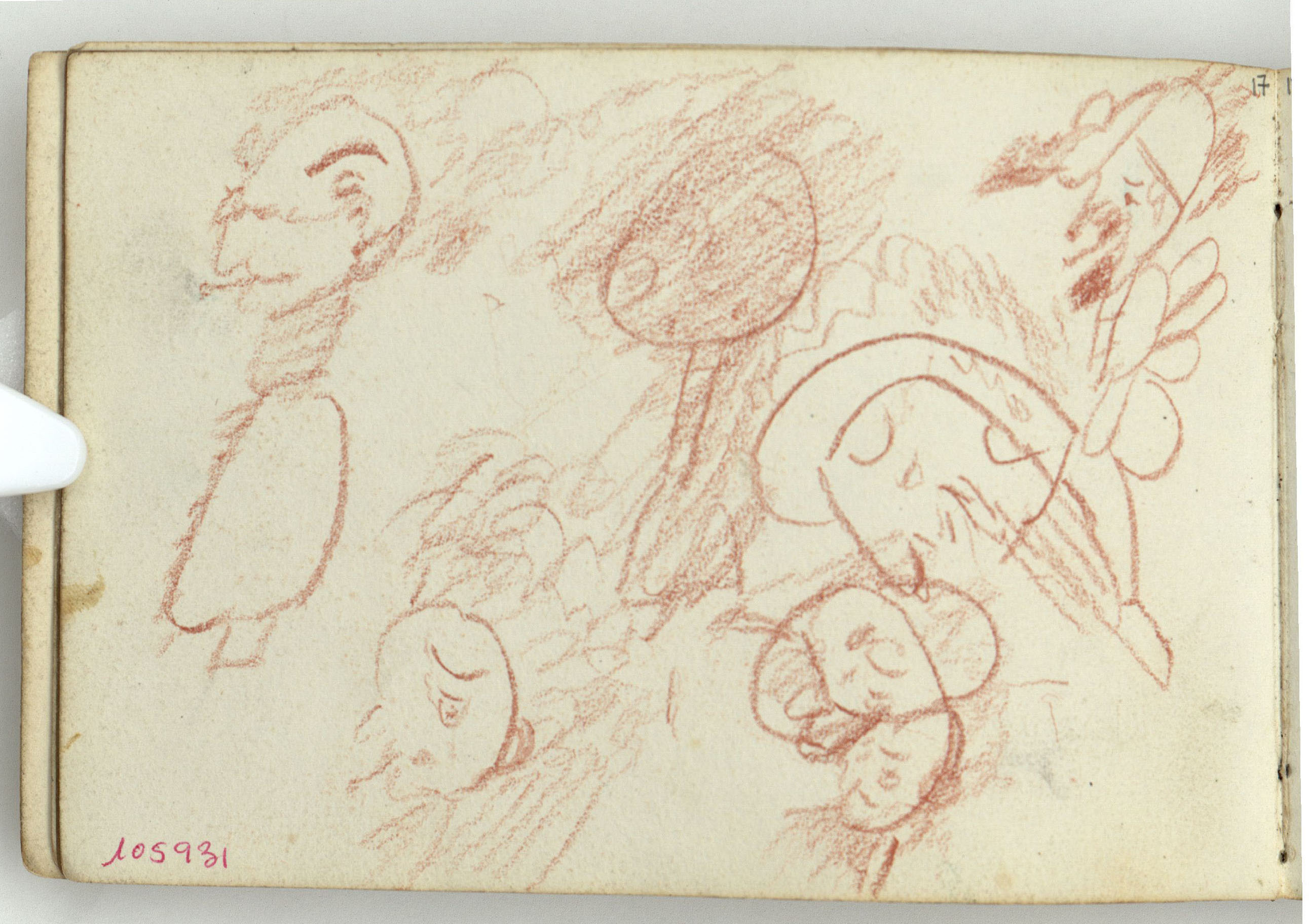 image for: Marià Fortuny - Caricatures (anvers) / Cap masculí i croquis inconcret (revers) - Cap a 1866-1872