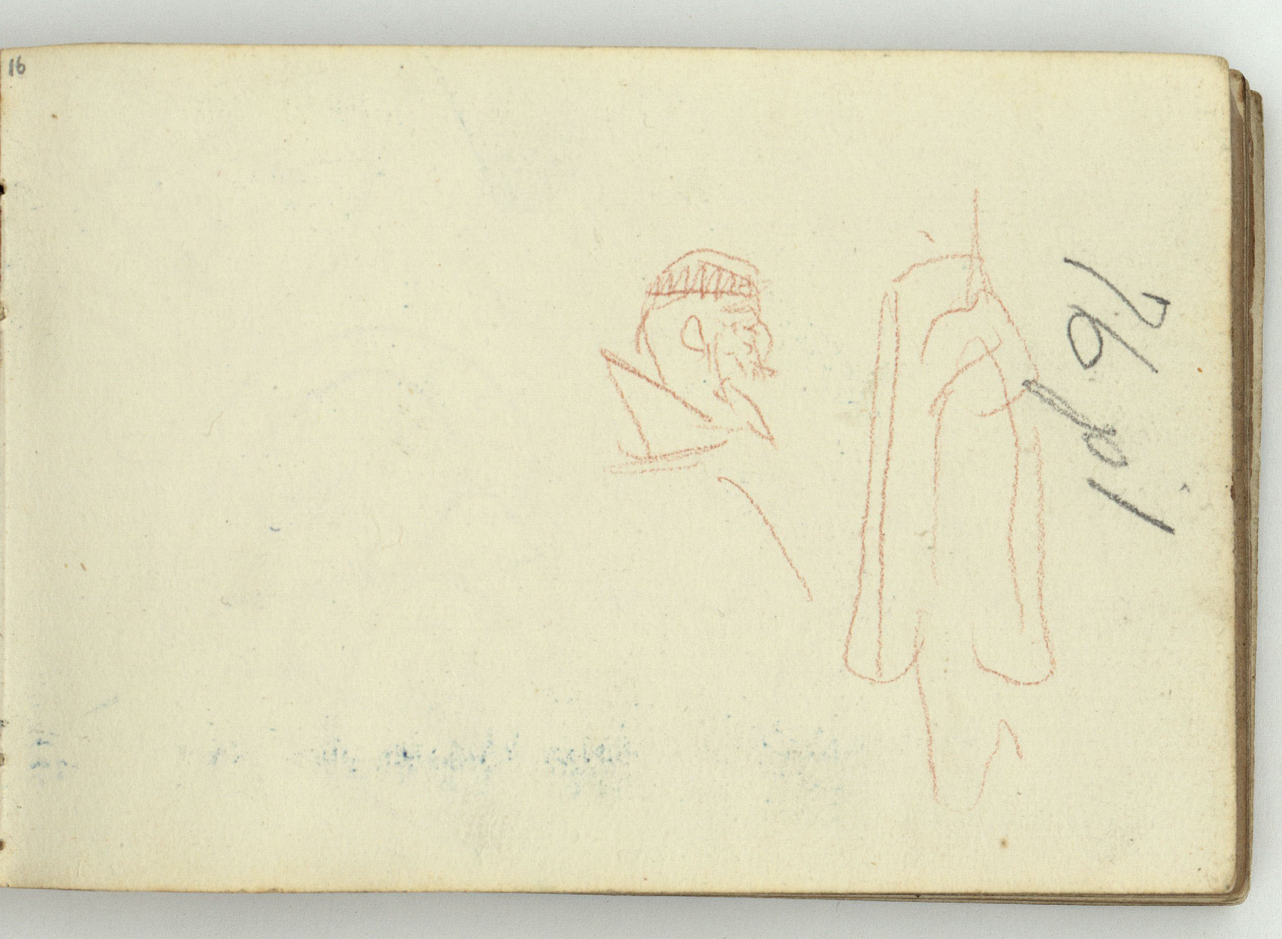 image for: Marià Fortuny - Caricatures (anvers) / Cap masculí i croquis inconcret (revers) - Cap a 1866-1872 [1]