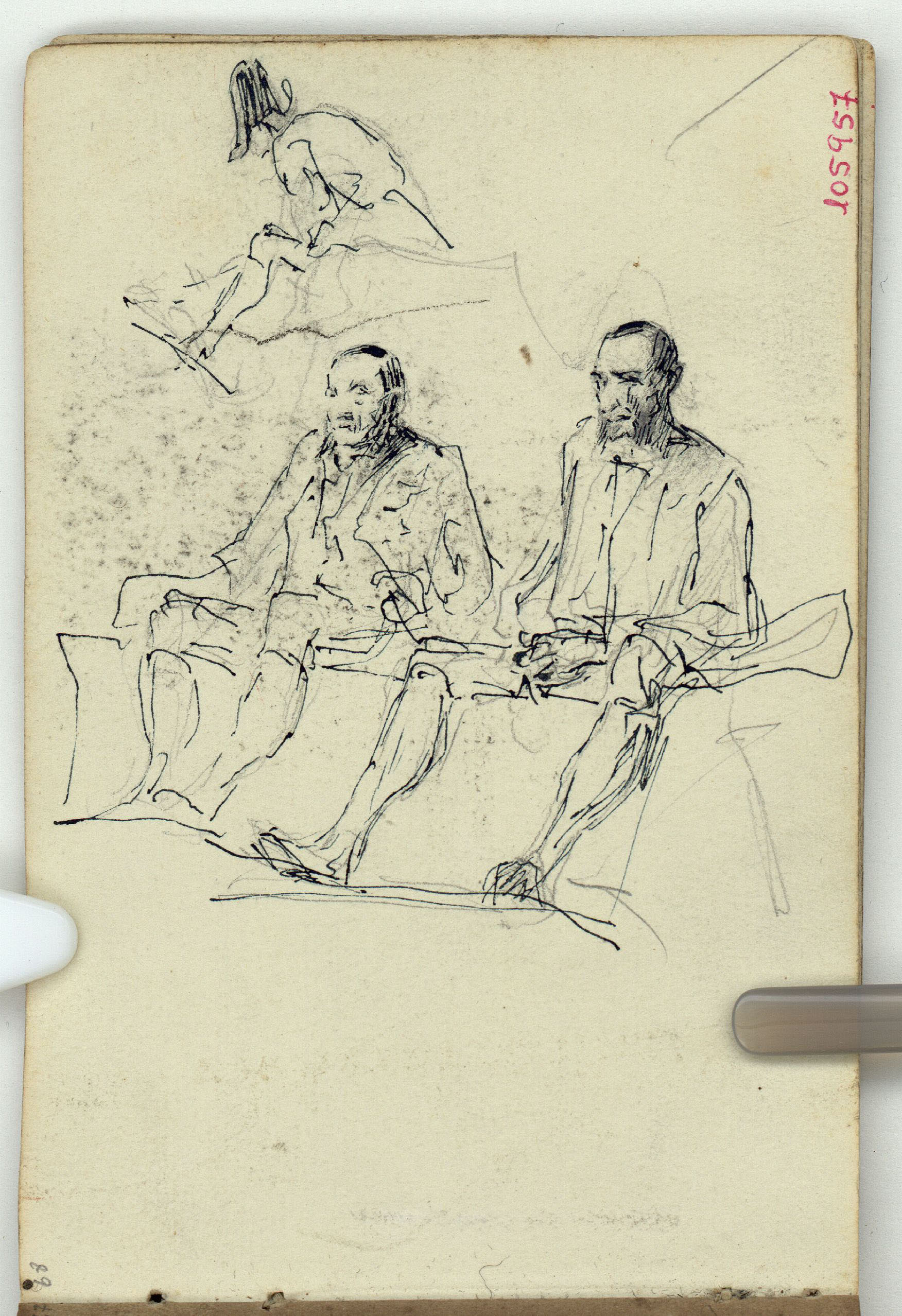 image for: Marià Fortuny - Figures masculines assegudes (anvers) / Llàntia i caixa (revers) - Cap a 1863-1866