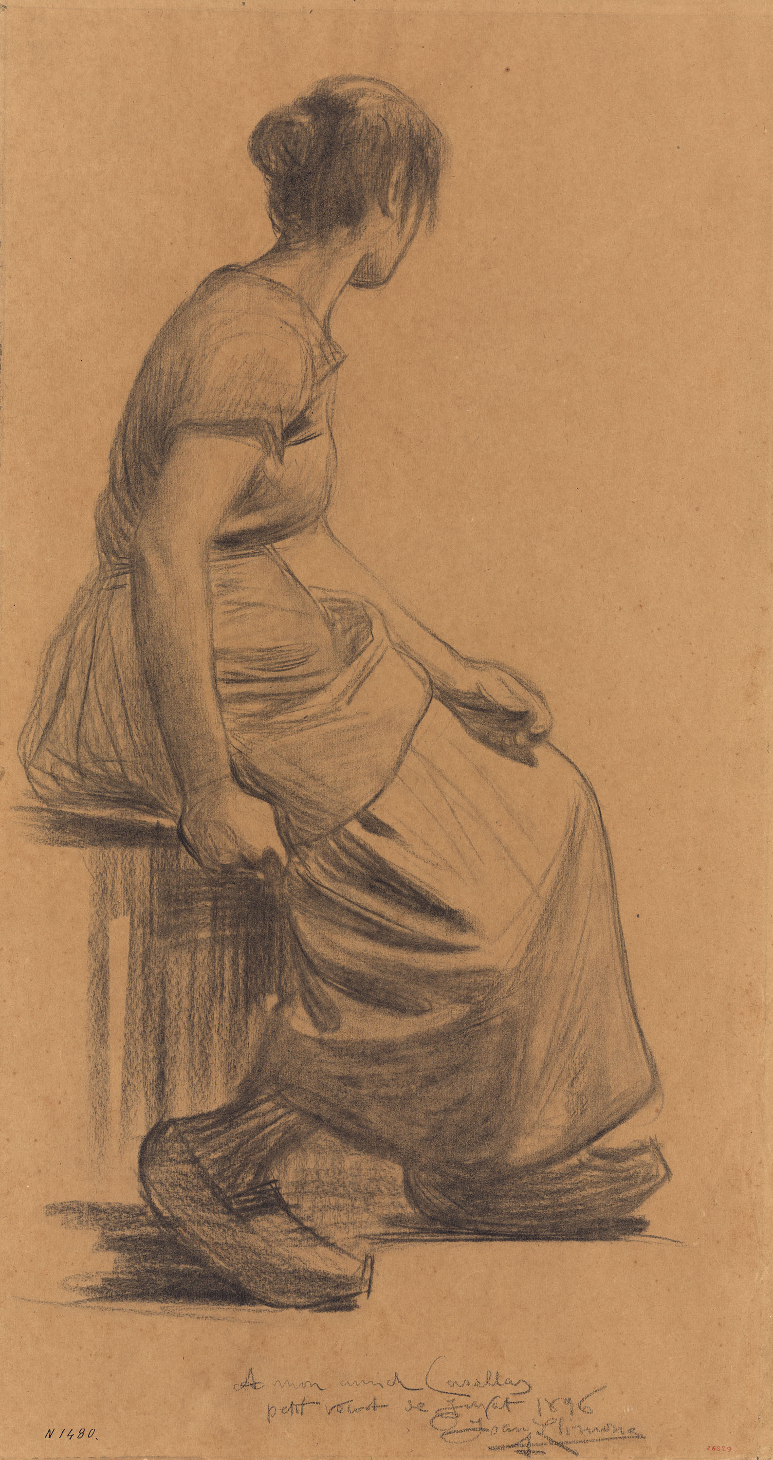 image for: Joan Llimona - Figura femenina (anvers) / Croquis de figura femenina (revers) - 1896
