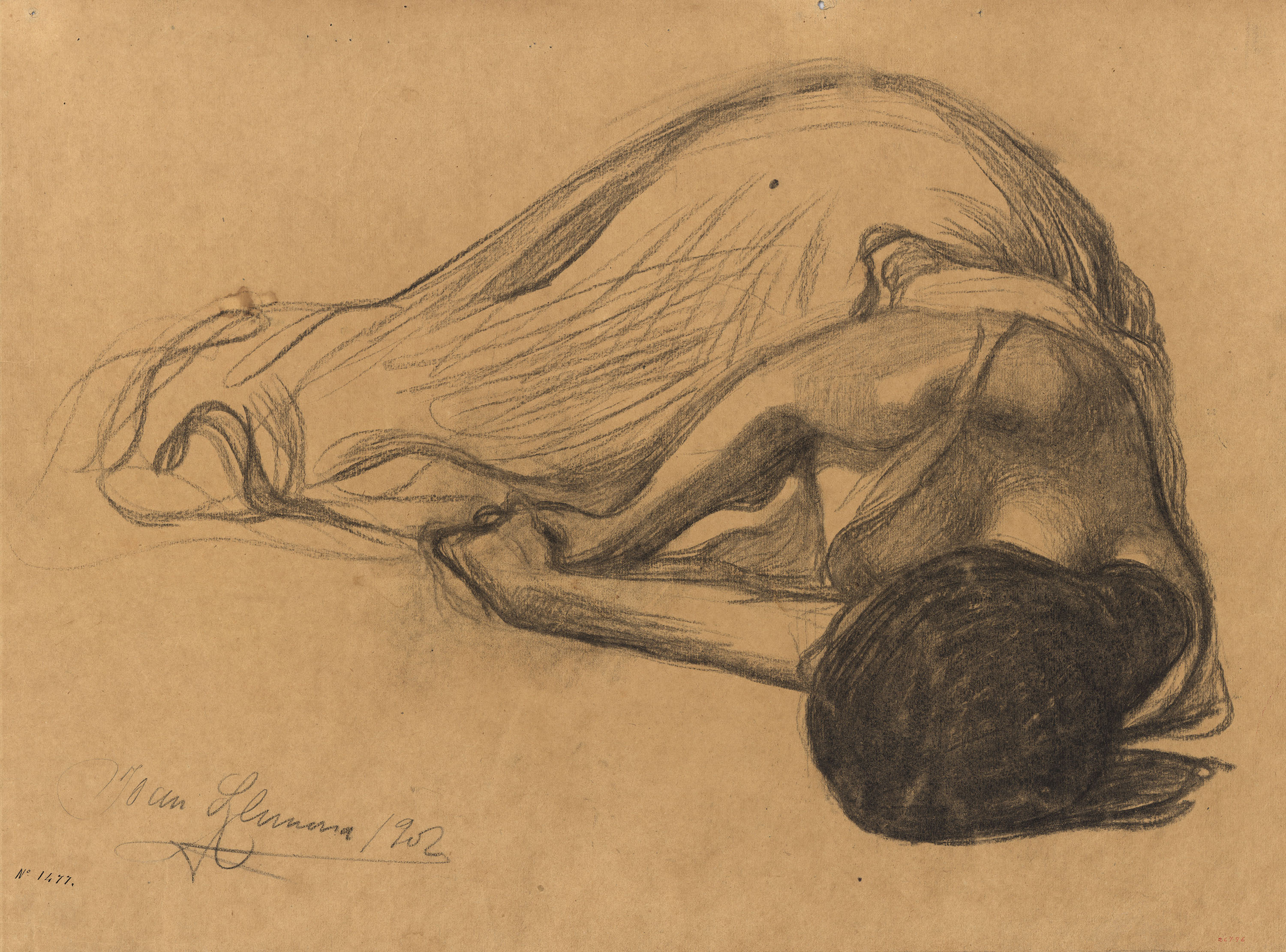 image for: Joan Llimona - Noia estesa (anvers) / Fragment de figura (projecte per a cartell) (revers) - 1902
