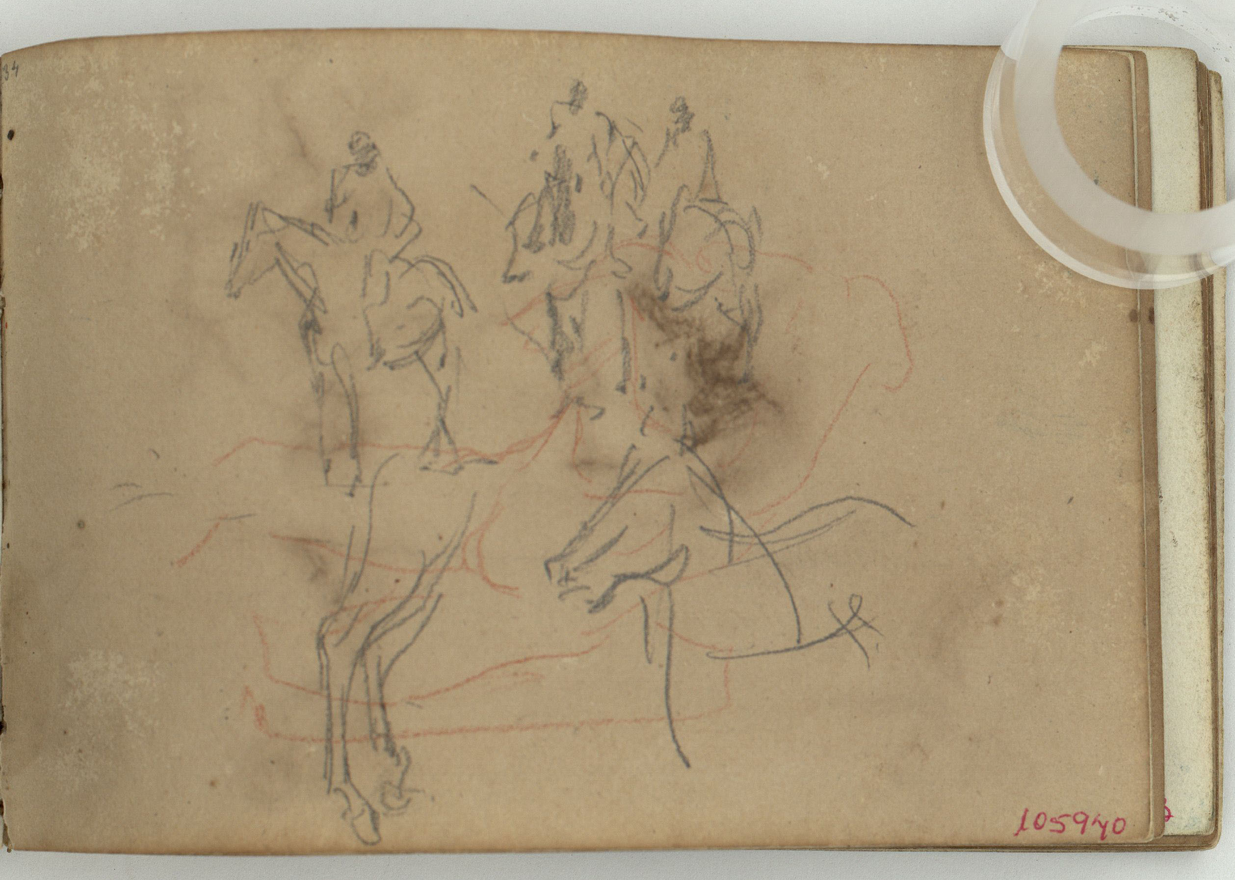 image for: Marià Fortuny - Genets i cavalls (anvers) / Pedestal d'estil renaixentista i figures masculines (revers) - Cap a 1863-1866