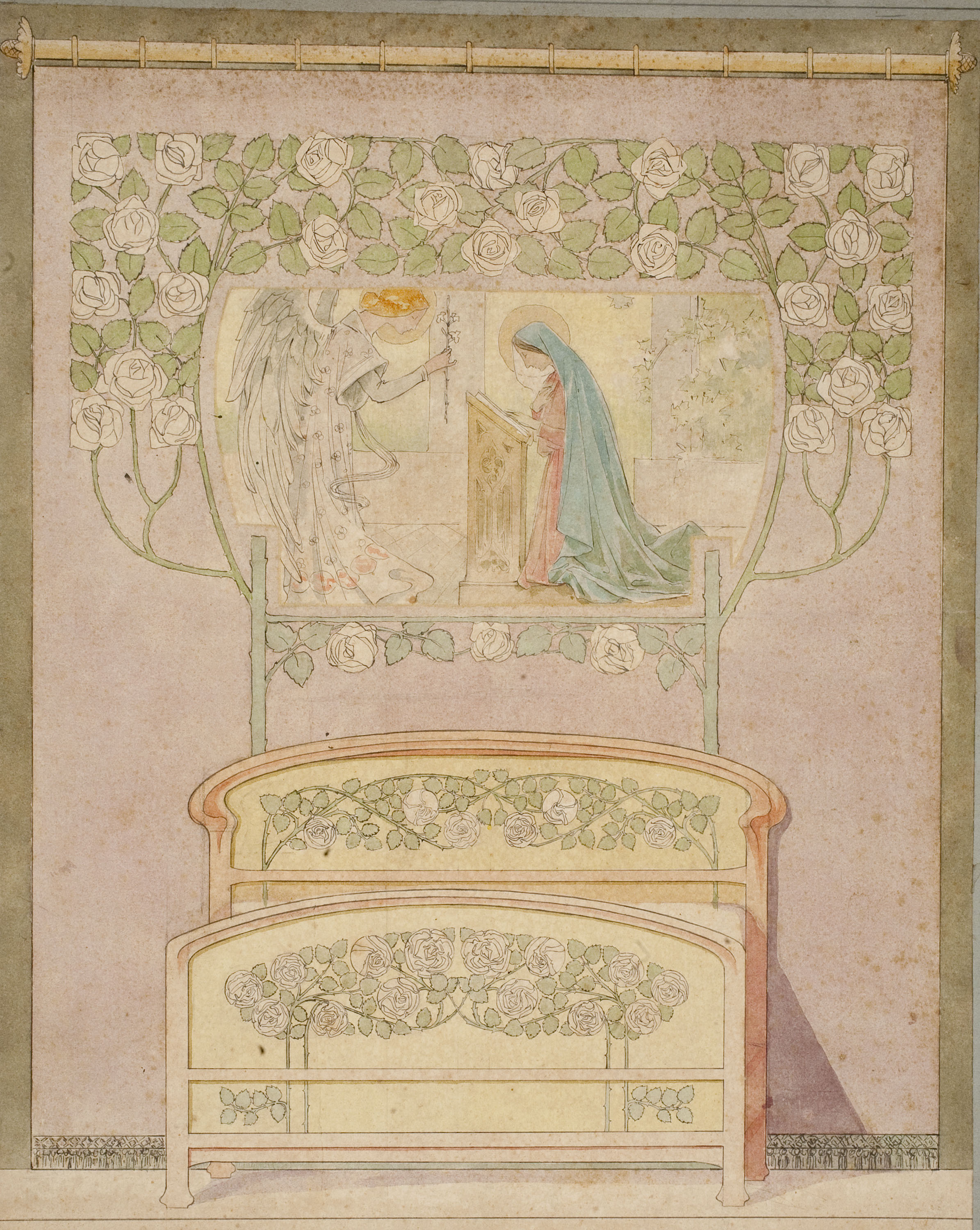 image for: Gaspar Homar - Llit i cortinatge amb una Anunciació - Cap a 1900-1905