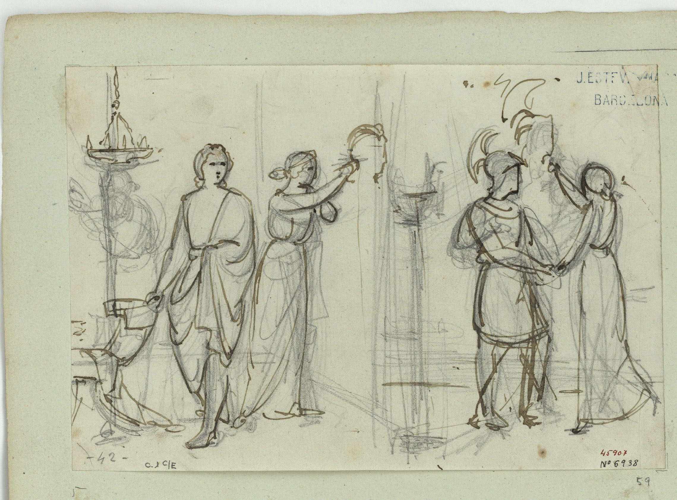 image for: Marià Fortuny - Cora, filla de Dibutades de Sicione, dibuixant el perfil del seu amant - Cap a 1856-1858