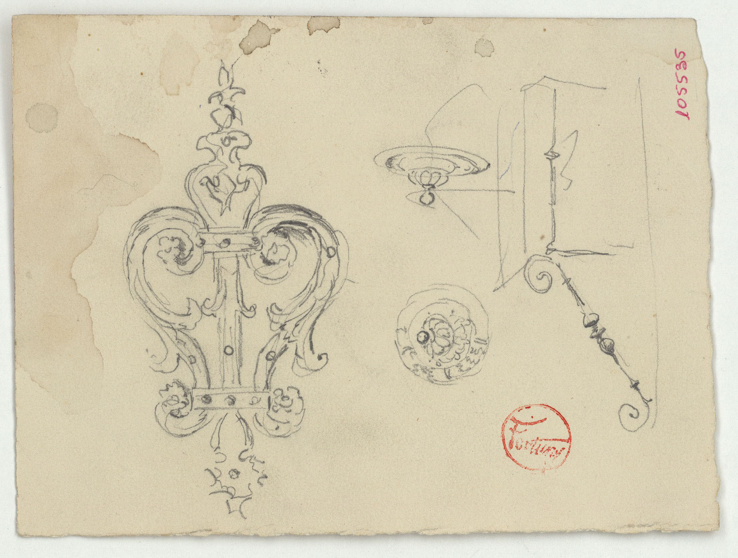 image for: Marià Fortuny - Frontissa, claus i suports d'una porta - Cap a 1867-1872