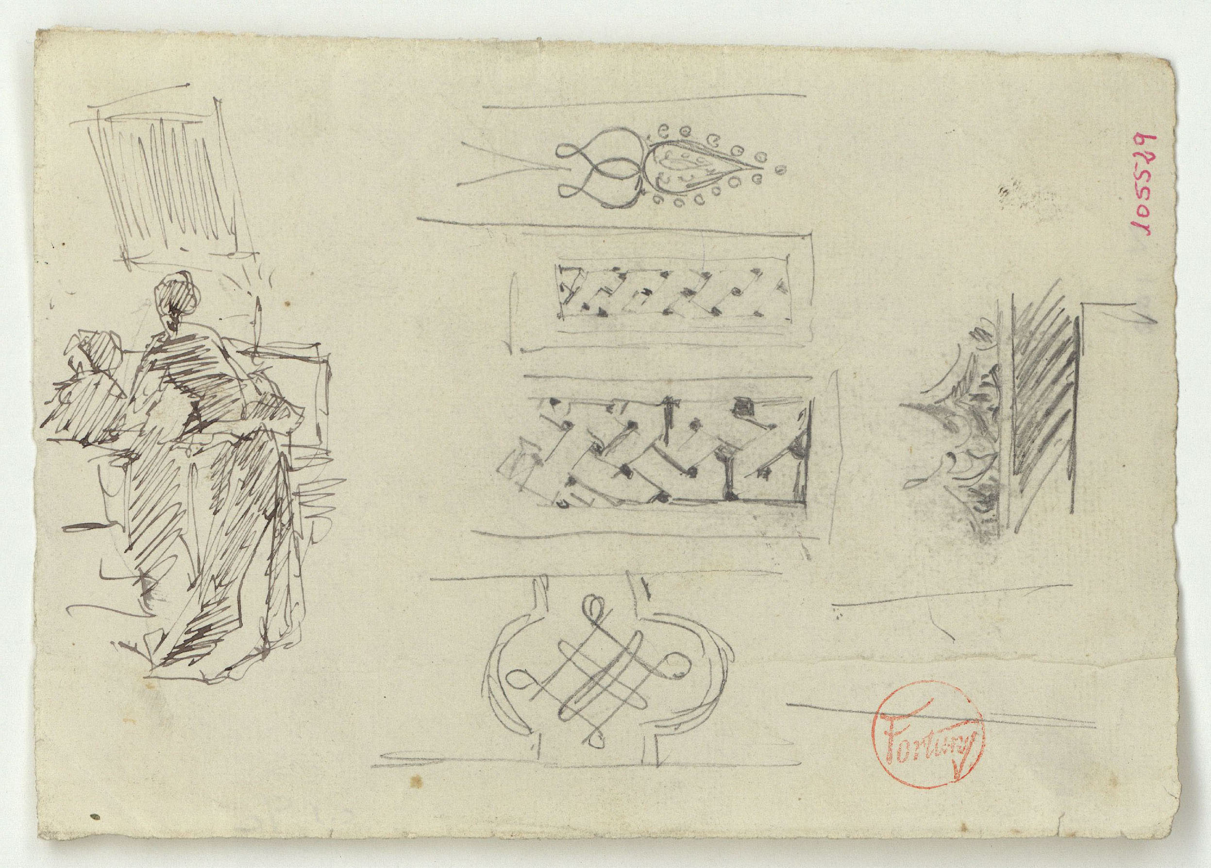 image for: Marià Fortuny - Sanefes d'estil musulmà i croquis de figura - Cap a 1870-1872