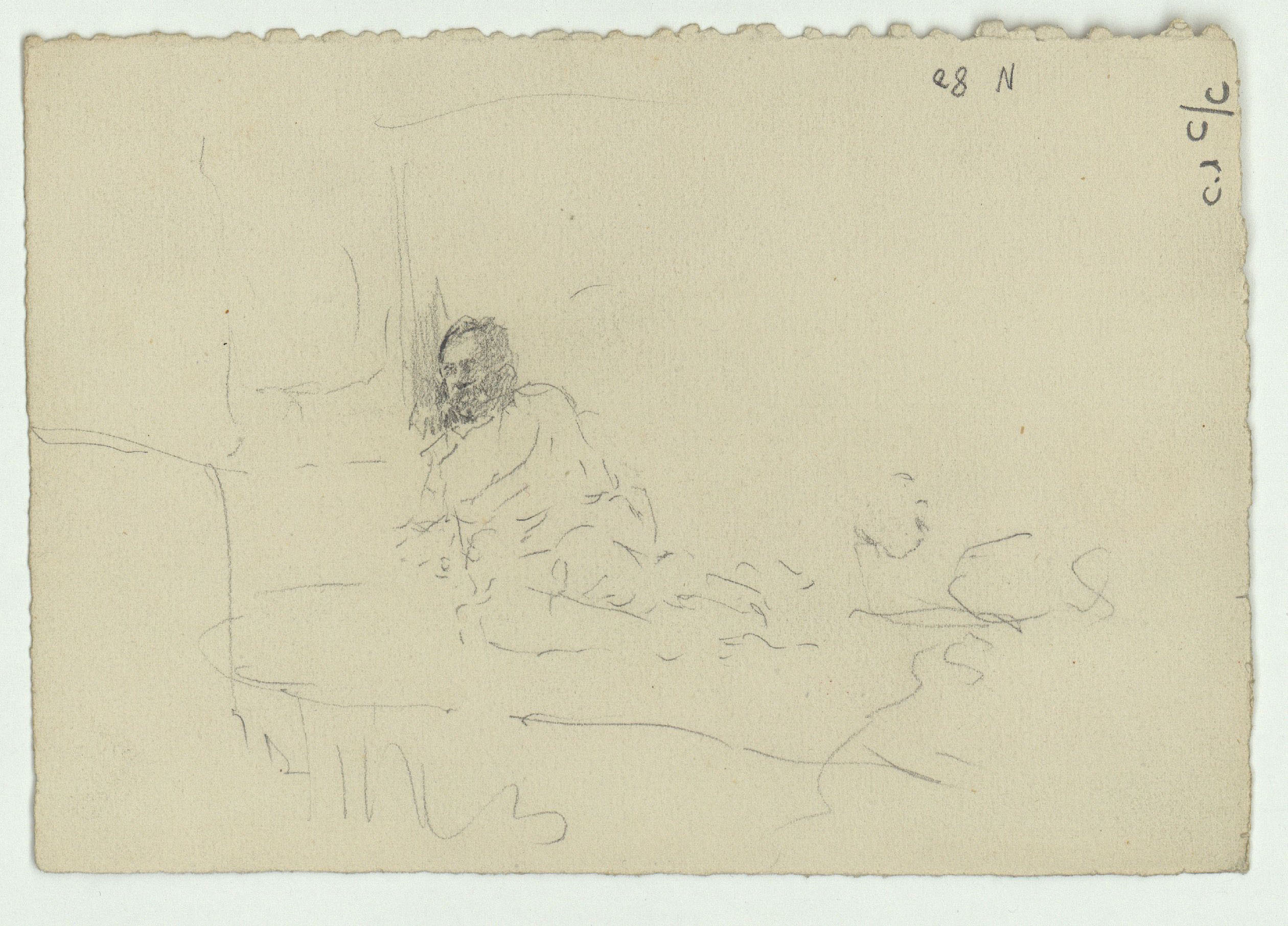 image for: Marià Fortuny - Capitell d'estil clàssic (anvers) / Estudi per a l'aquarel·la «Carrer de Tànger» [?] (revers) - Cap a 1867-1872 [1]