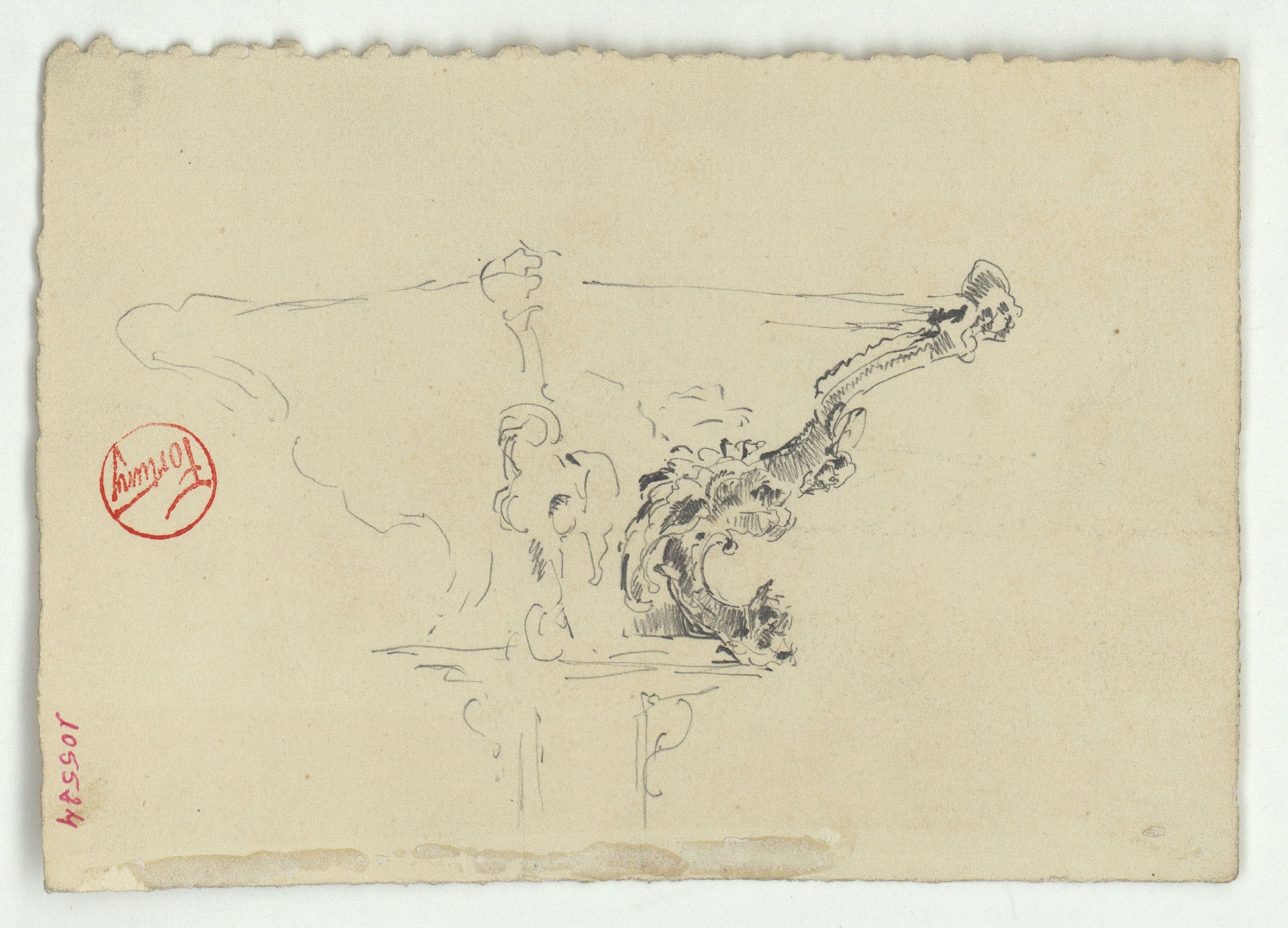 image for: Marià Fortuny - Capitell d'estil clàssic (anvers) / Estudi per a l'aquarel·la «Carrer de Tànger» [?] (revers) - Cap a 1867-1872