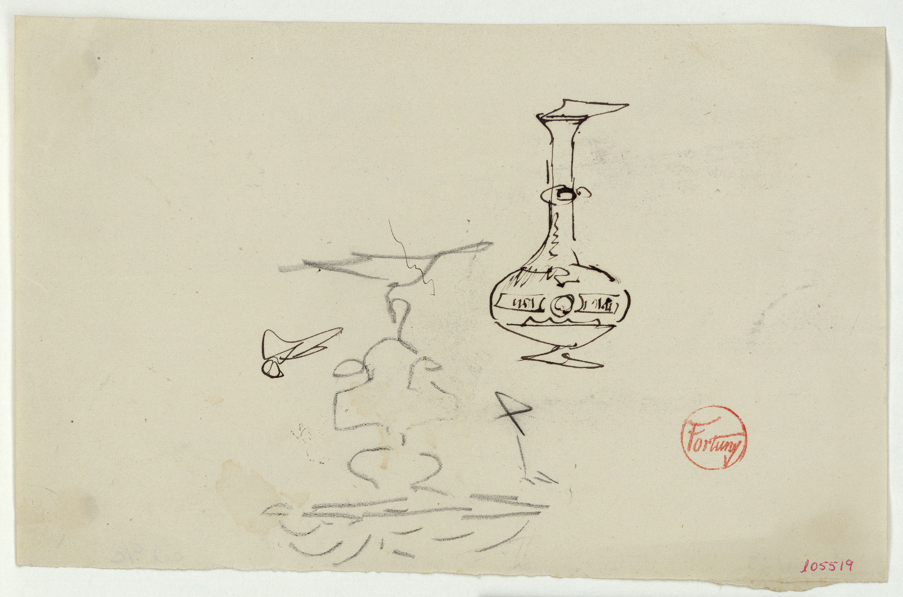 image for: Marià Fortuny - Esbós de sotacopa i ampolla - Cap a 1867-1872