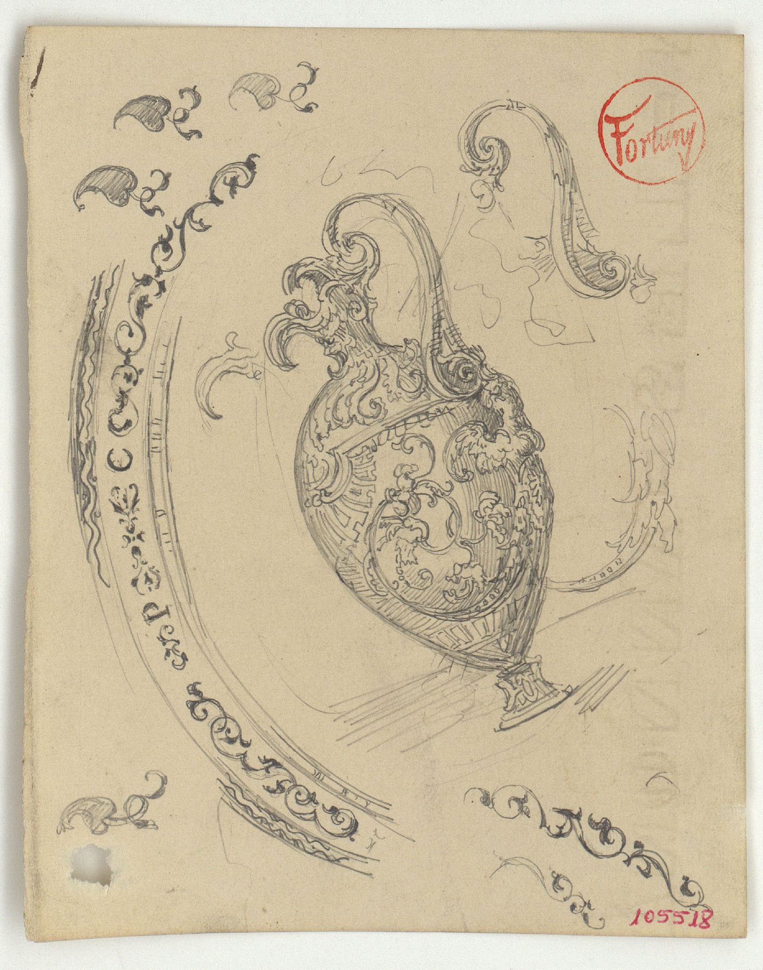 image for: Marià Fortuny - Gerra d'estil rococó i detall d'una sanefa - Cap a 1867-1872